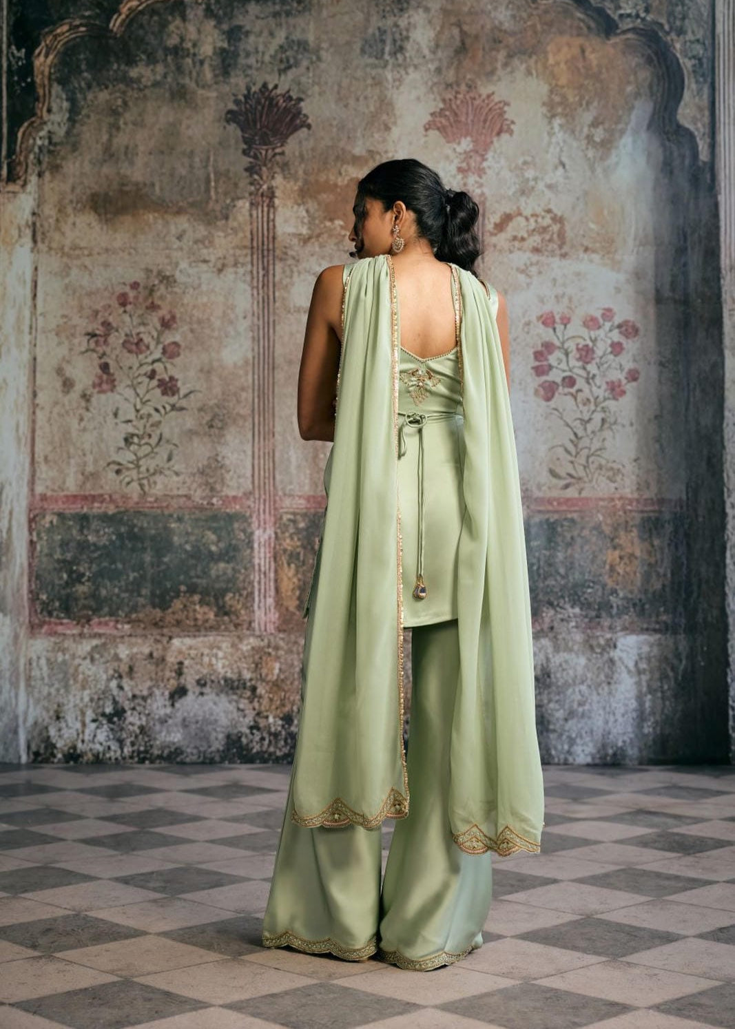Sameera Sage Green Hand Embroidered Sharara Set