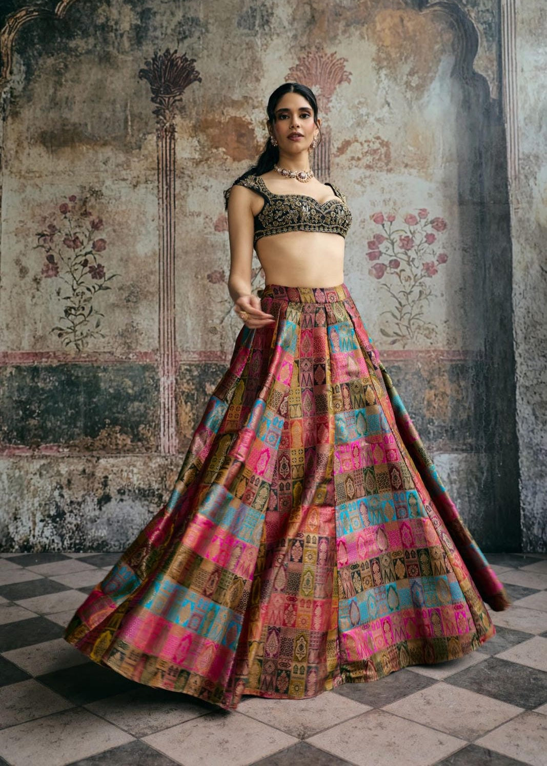 Soundarya Banarasi Brocade Hand Embroidered Lehenga Set
