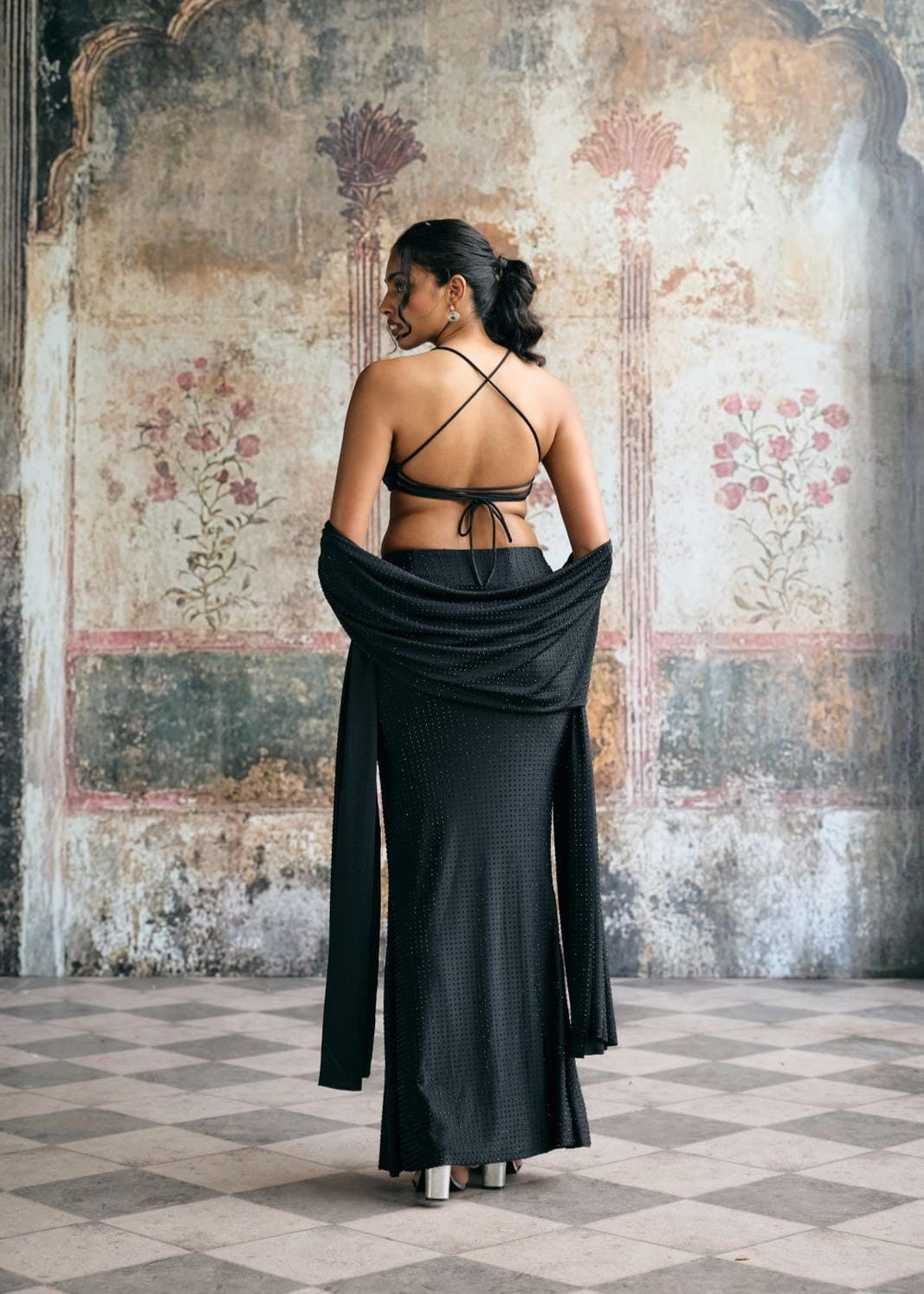 Shaina Black Rhinestone Multi-Way Lehenga Saree Set