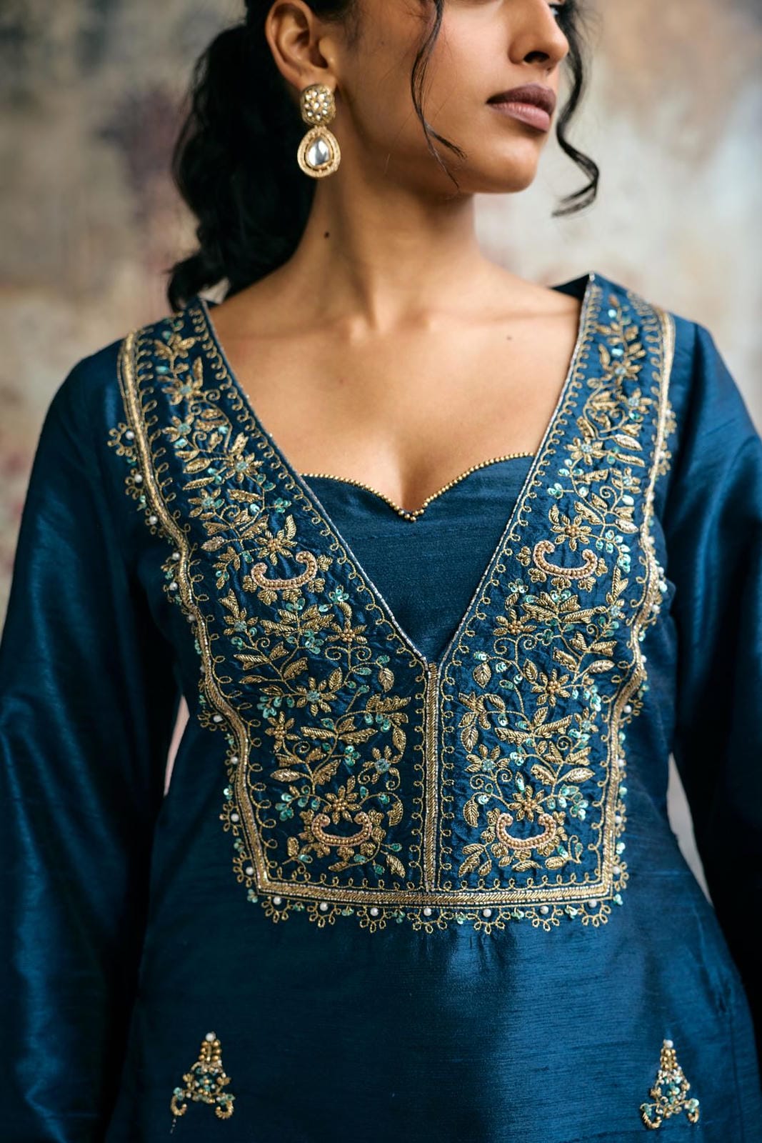 Ambar Blue Hand-Embroidered Silk Kurta Set