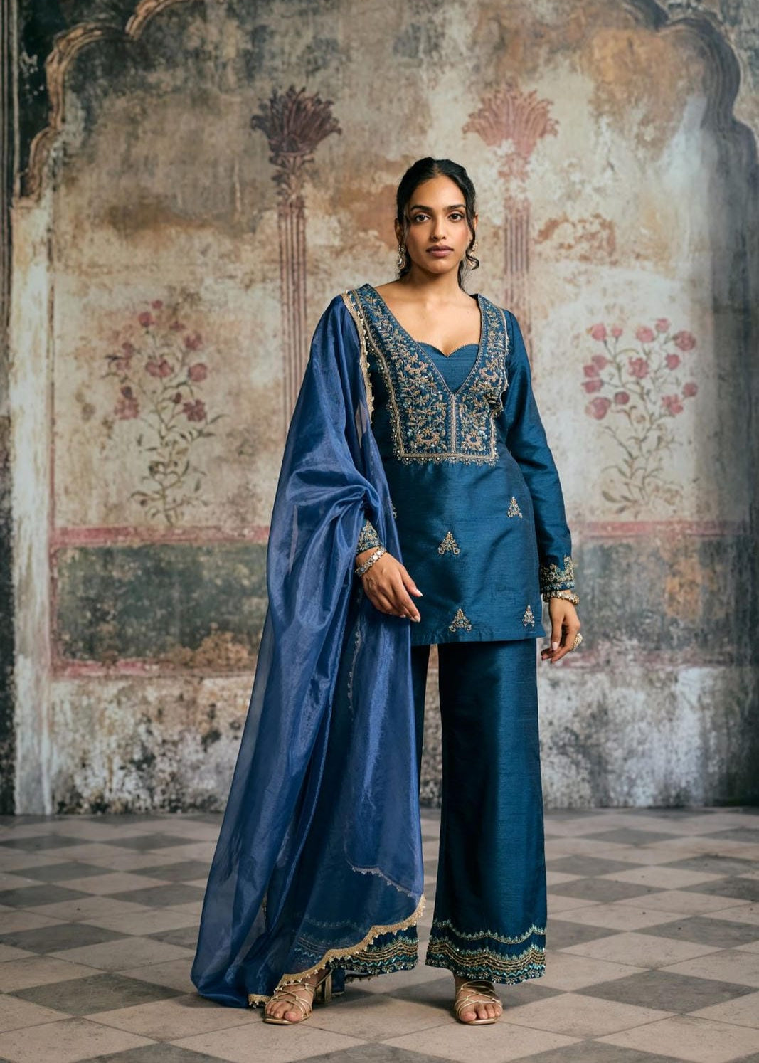 Ambar Blue Hand-Embroidered Silk Kurta Set