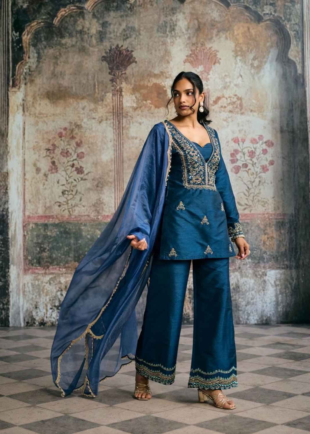 Ambar Blue Hand-Embroidered Silk Kurta Set