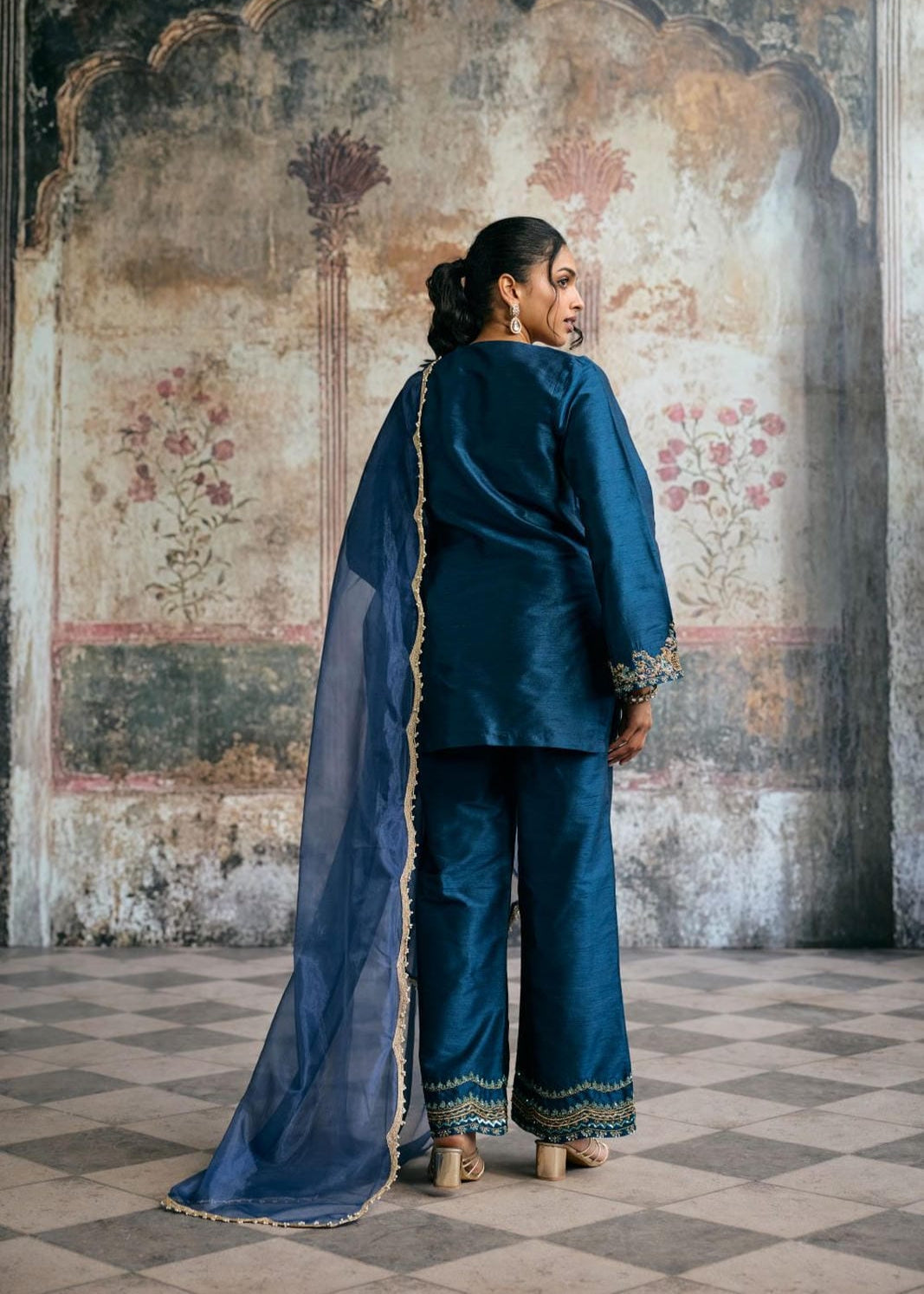 Ambar Blue Hand-Embroidered Silk Kurta Set