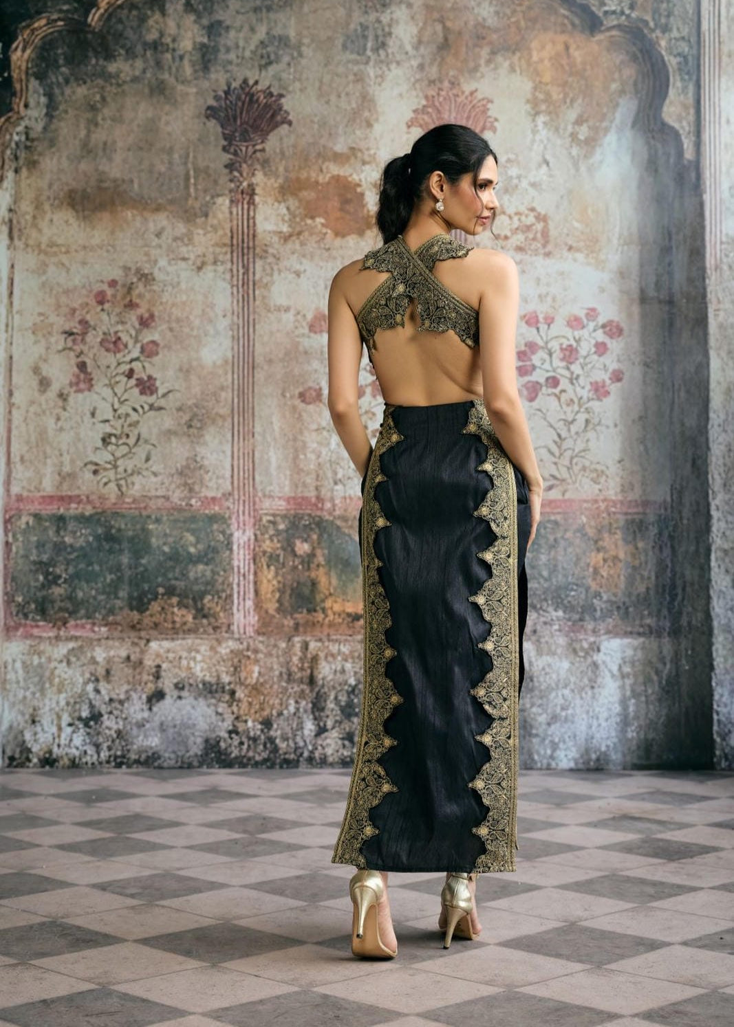 Kaia Black & Gold Silk Embroidered Kurta Set