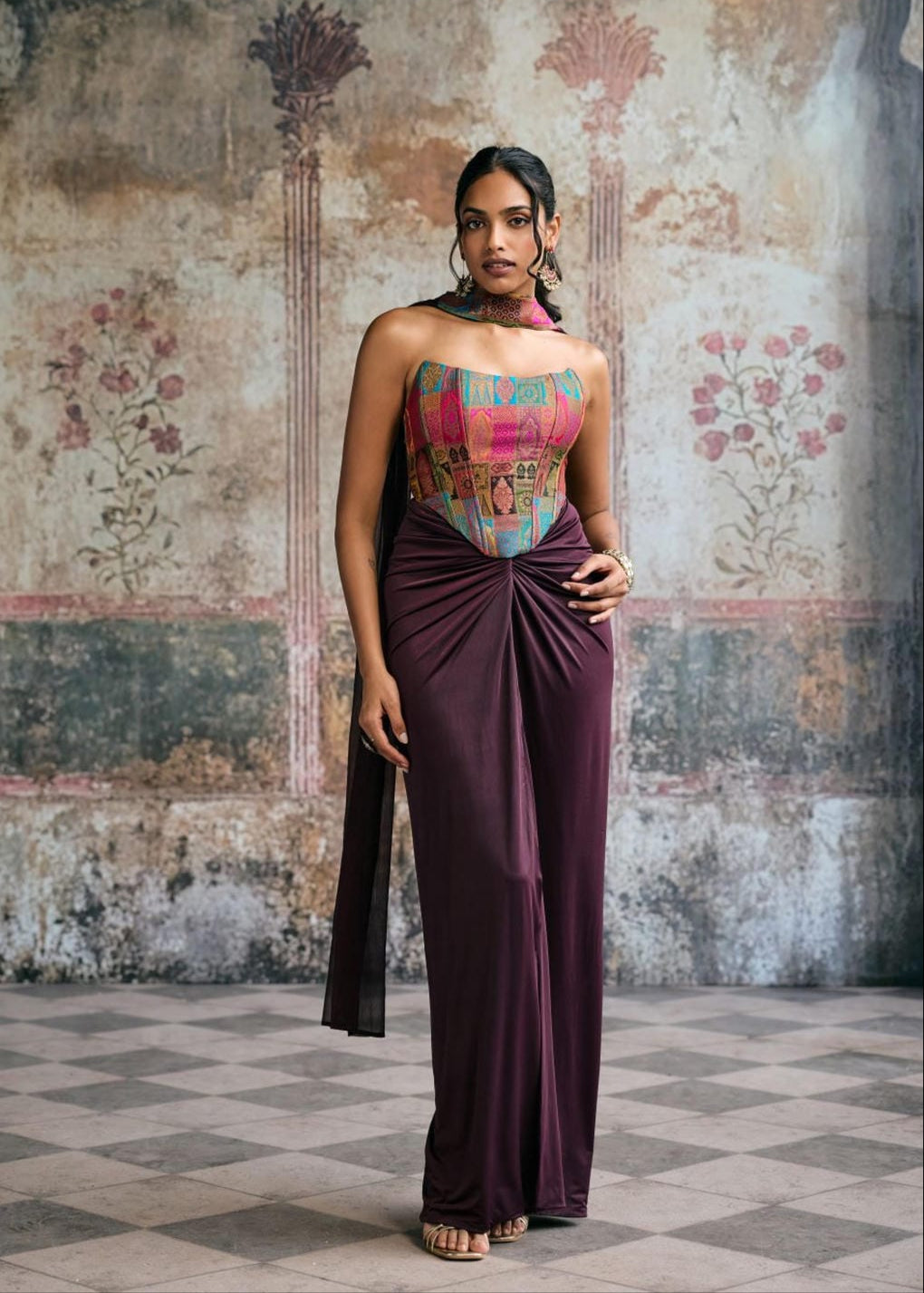 Riva Silk Brocade Corset and Wrap Skirt Set