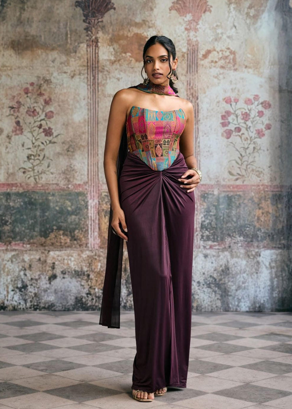 Riva Silk Brocade Corset and Wrap Skirt Set