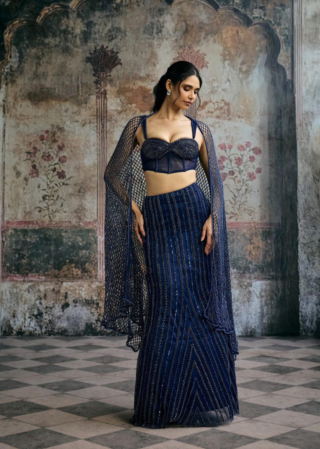 Layra Navy Hand-Embellished Blue Lehenga Set