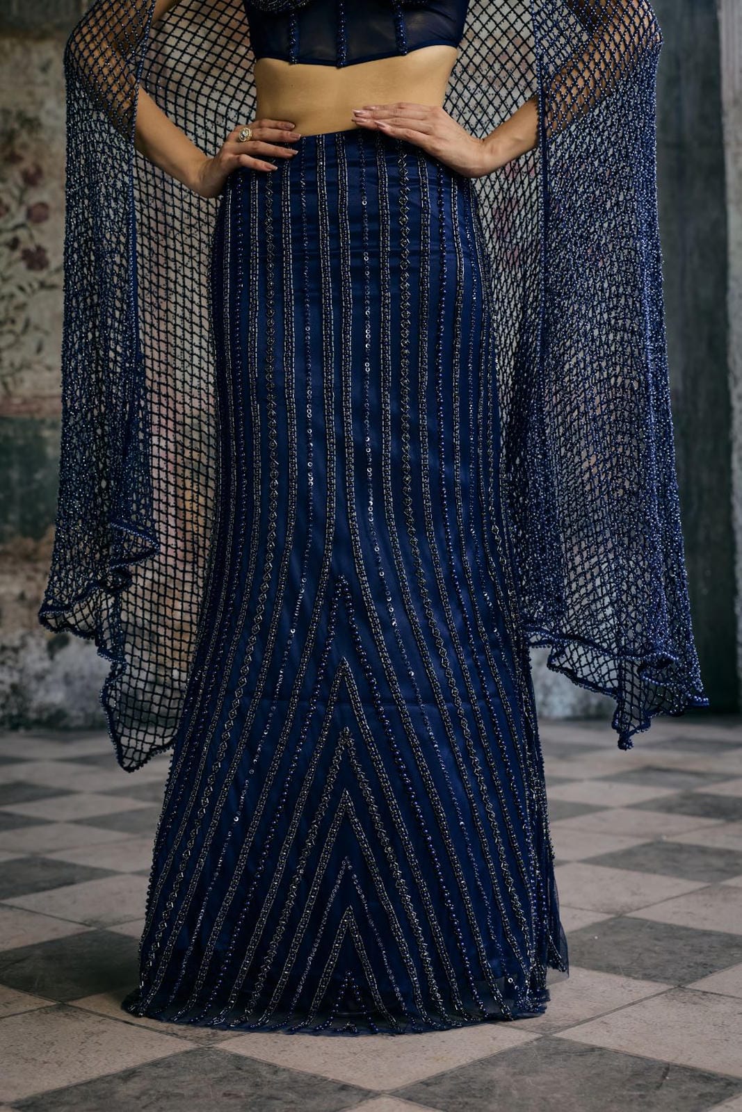 Layra Navy Hand-Embellished Blue Lehenga Set