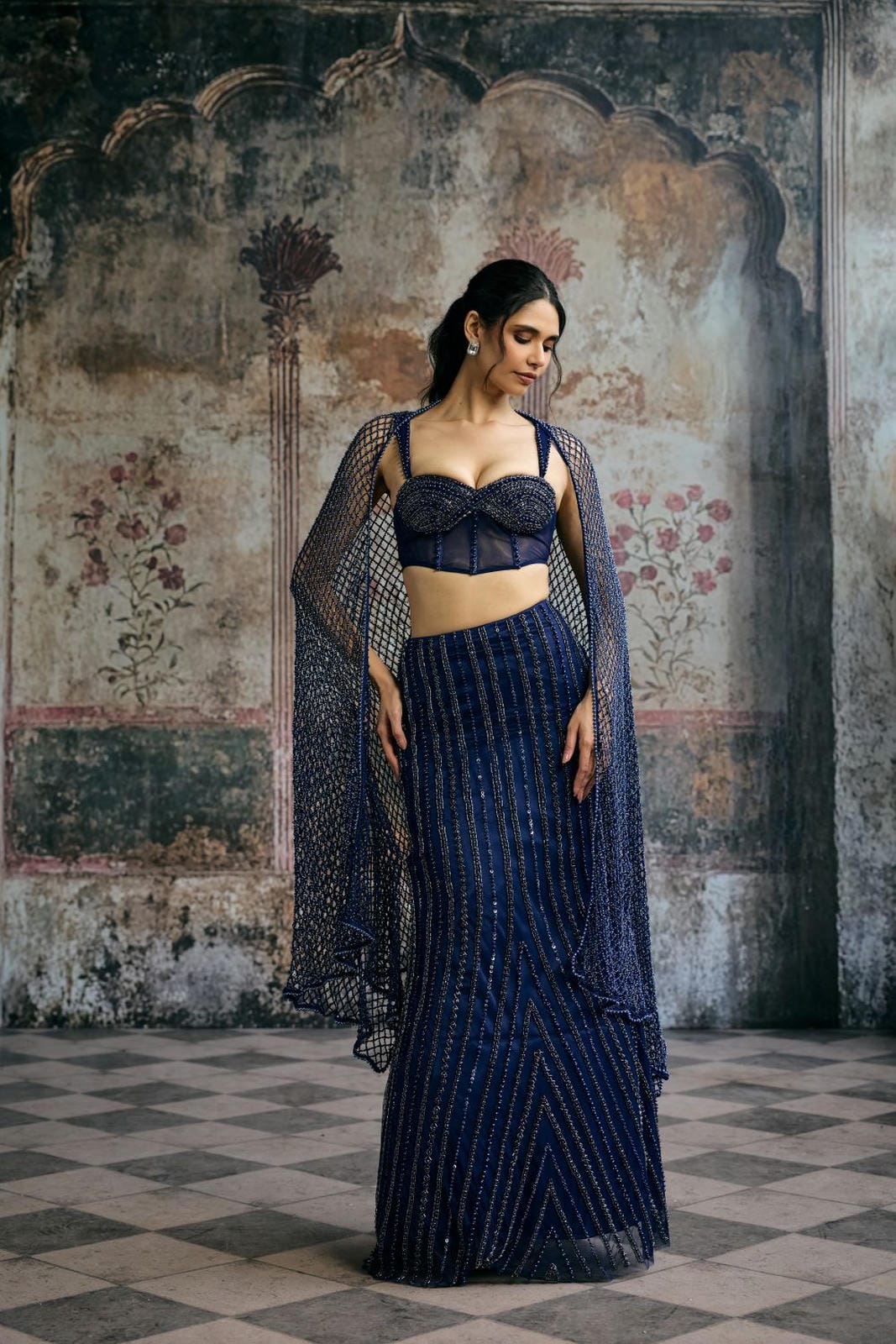 Layra Navy Hand-Embellished Blue Blouse