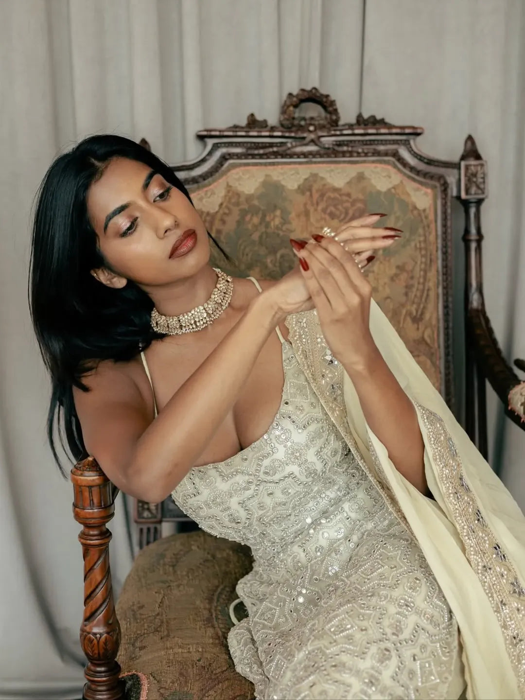 Ryka Sage Green Mirror Embroidered Kurta Set