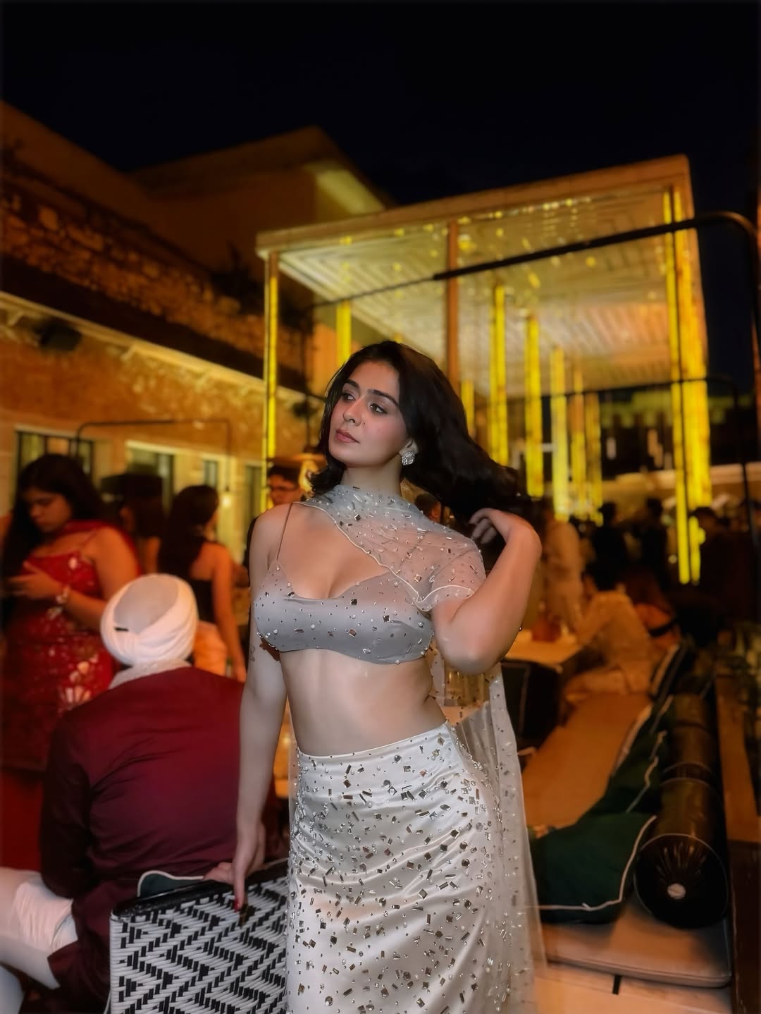 Alfiya Taupe Rhinestone-Embellished Skirt and Blouse Set