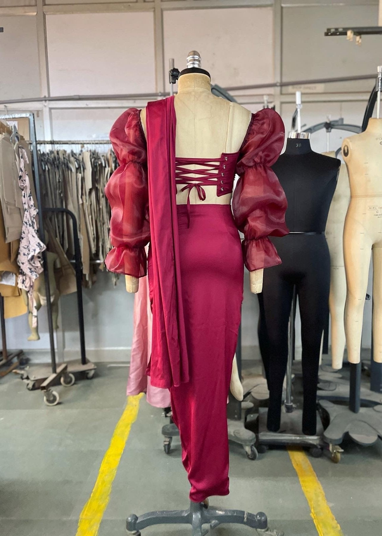 Burgundy Wrap Pre-Stitched Saree