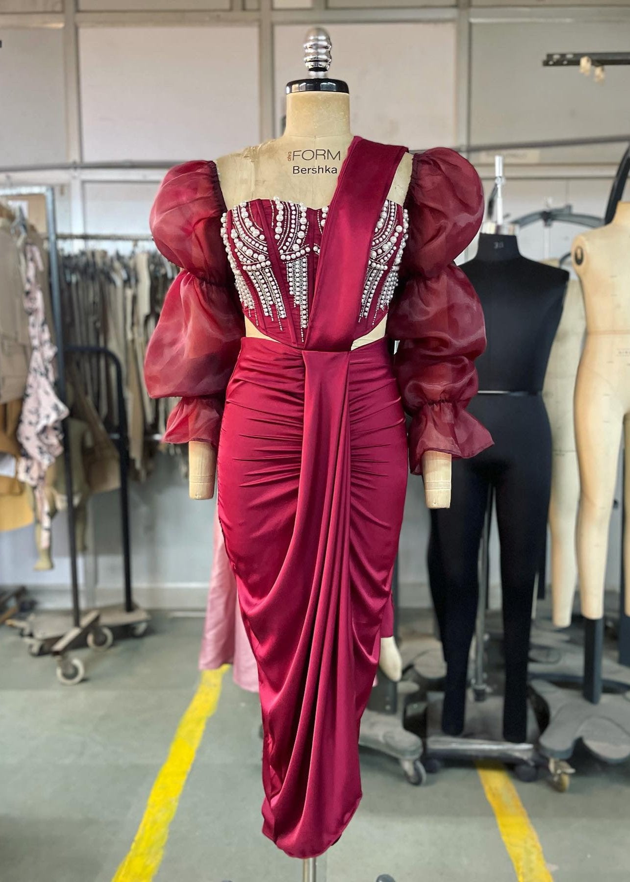 Burgundy Wrap Pre-Stitched Saree