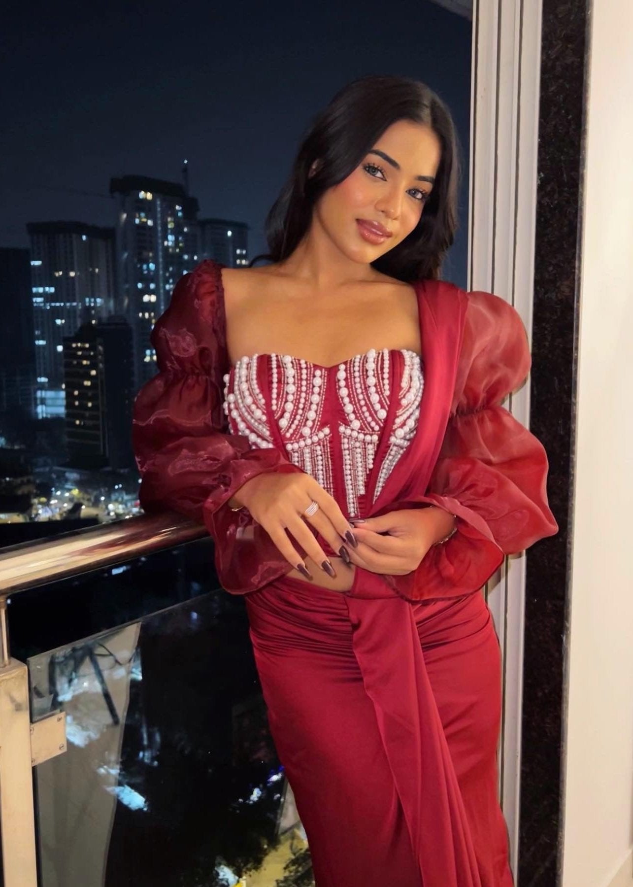 Burgundy Wrap Pre-Stitched Saree