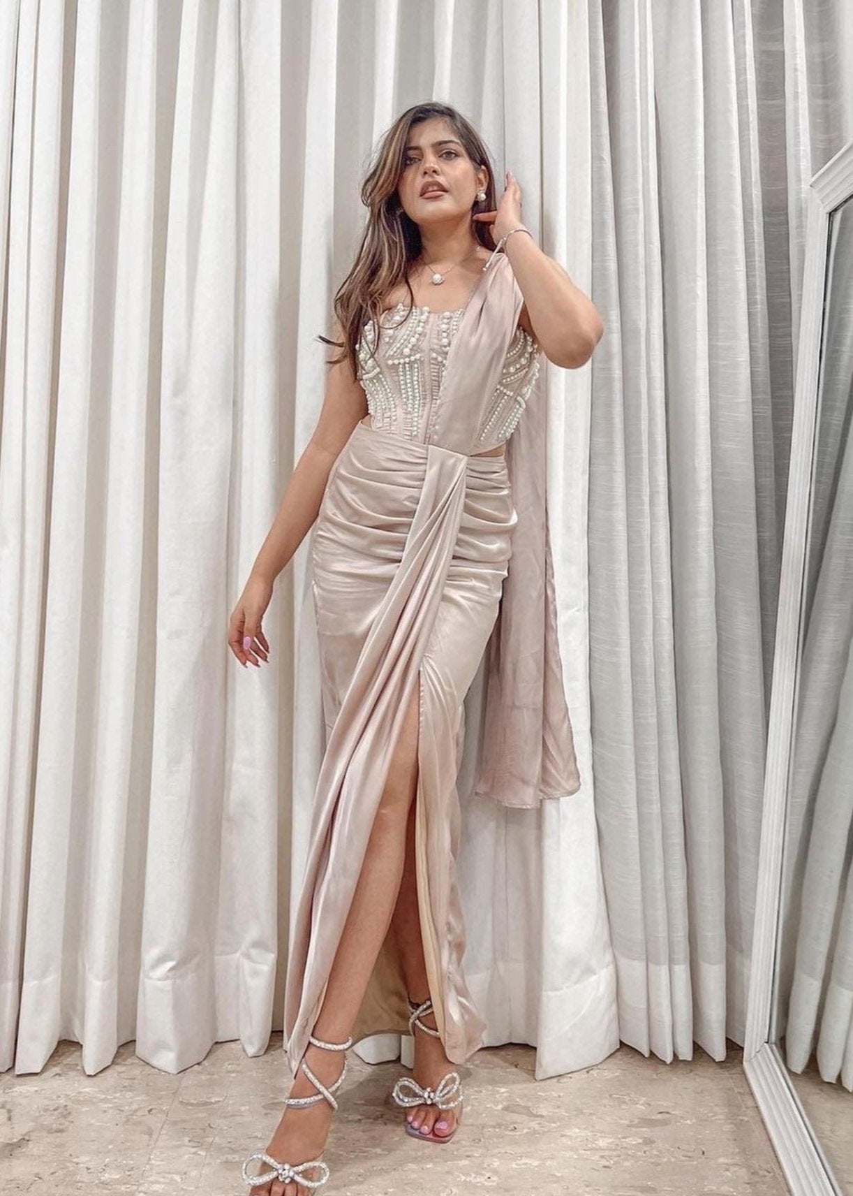 Champagne Wrap Pre-Stitched Saree