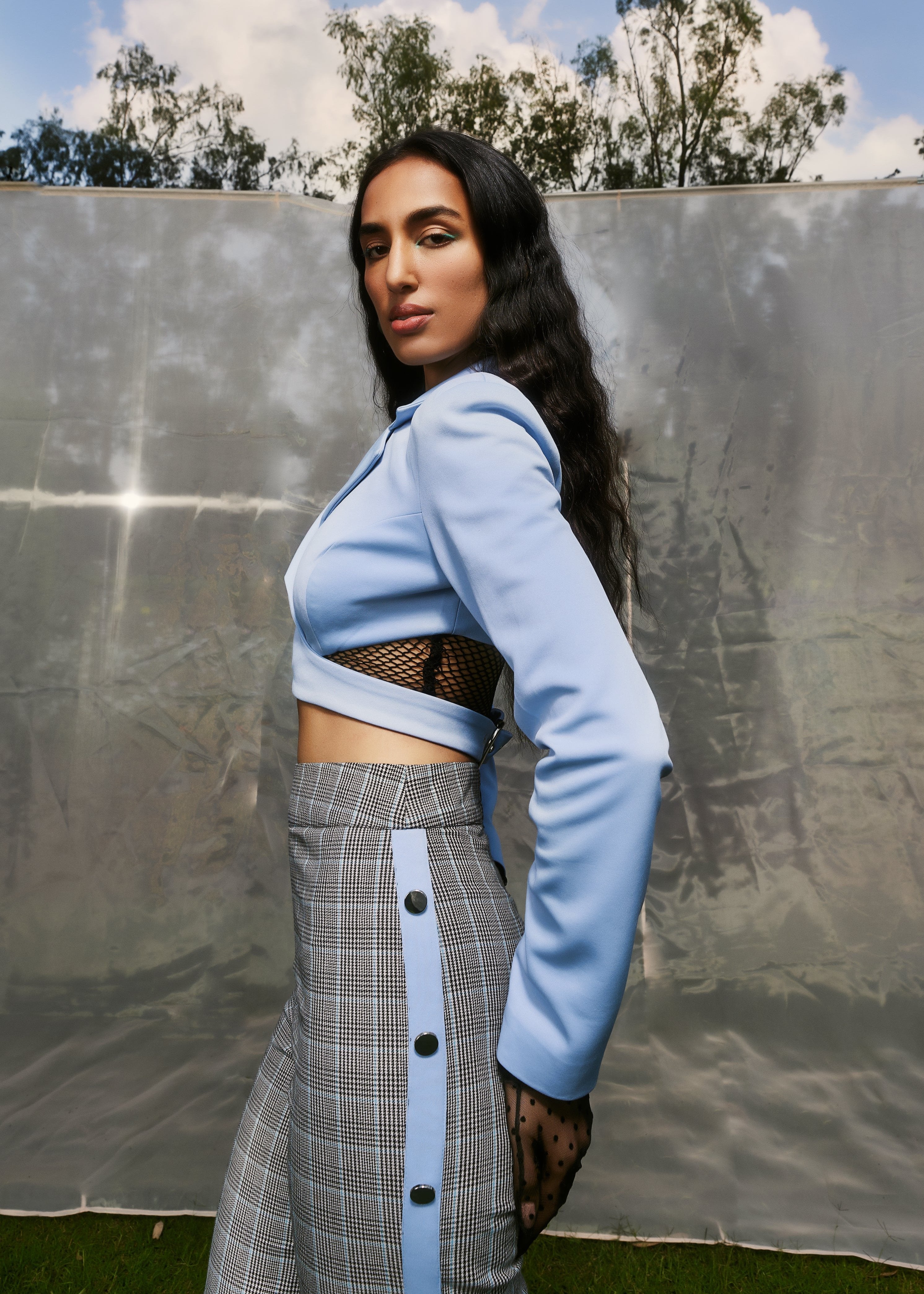 Buy Blue Blazer and Embellished Pant Set