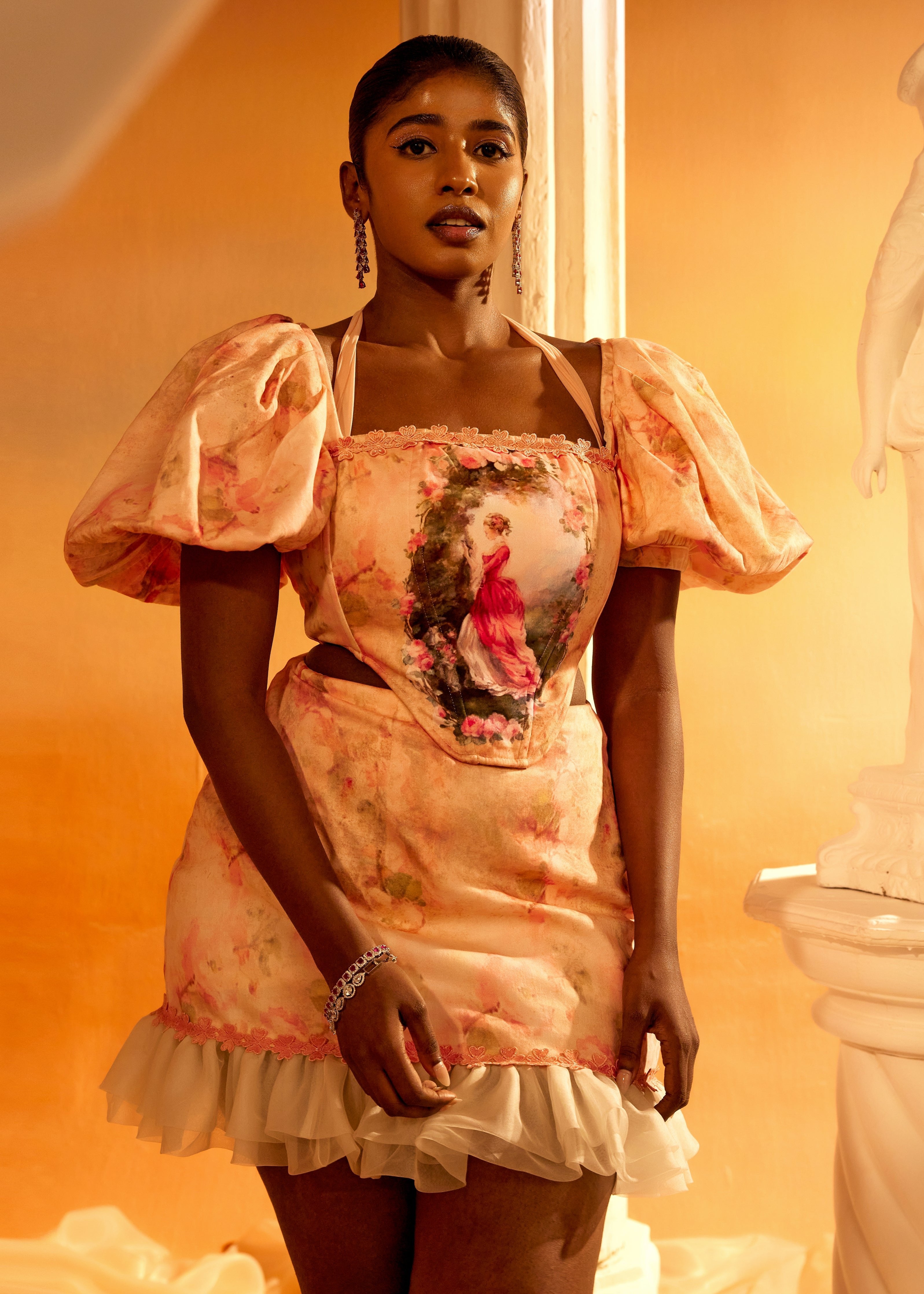 Buy Pink Vintage Print Corset Set