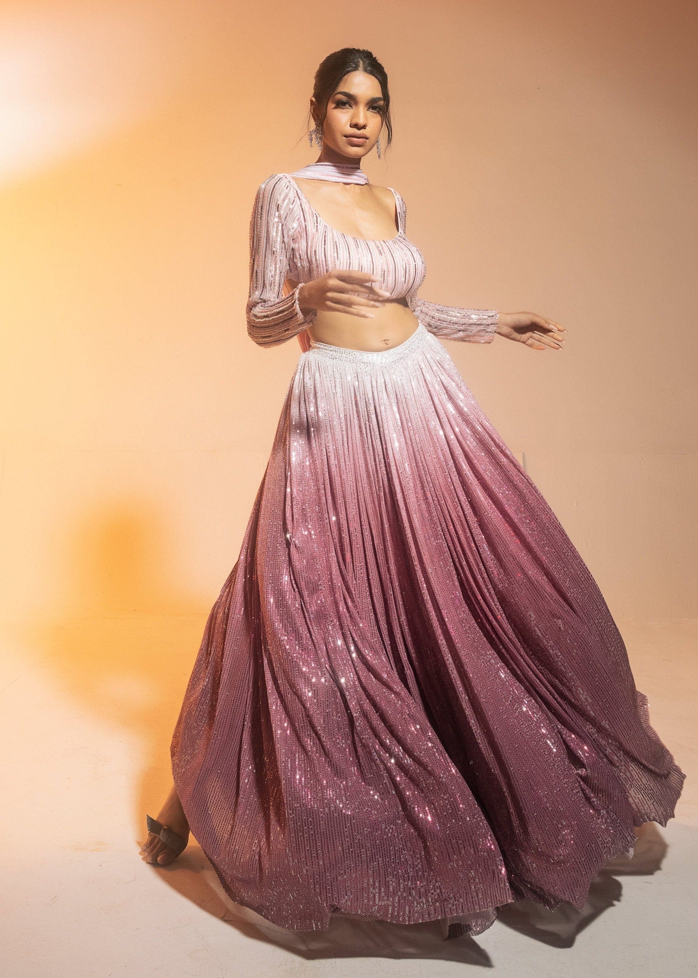 Buy Pink Ombre Embroidered Lehenga Set