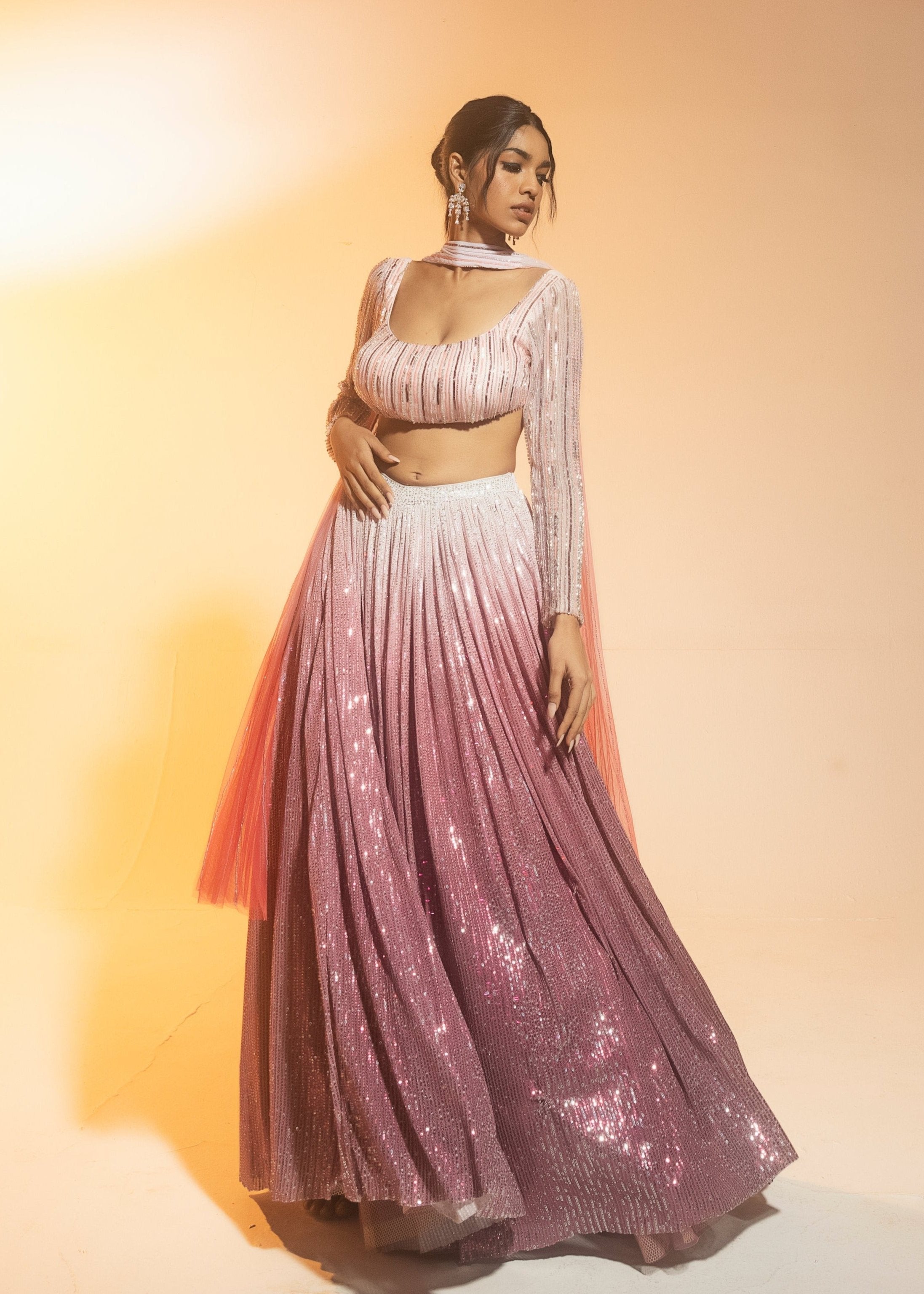 Buy Pink Ombre Embroidered Lehenga Set