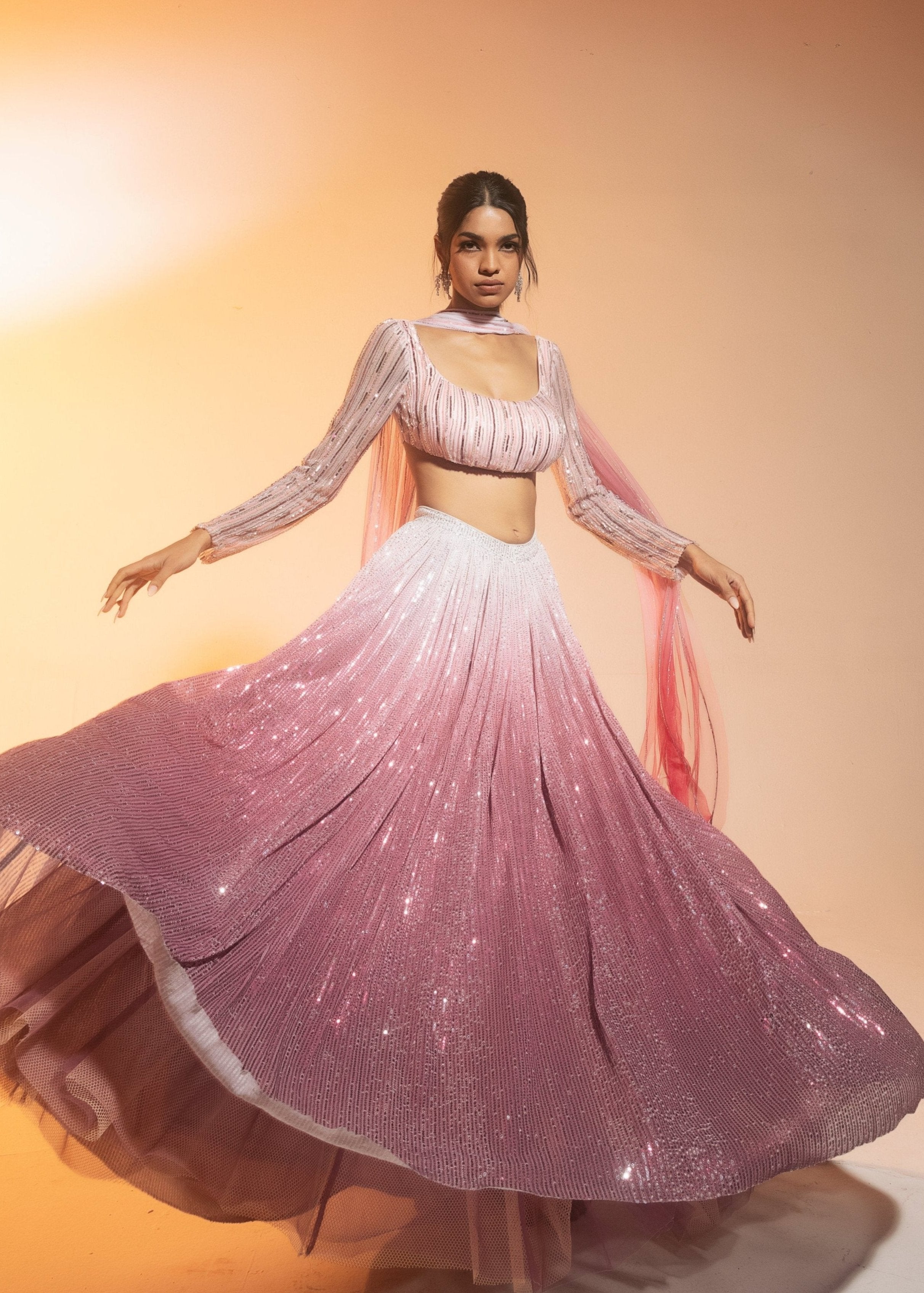 Buy Pink Ombre Embroidered Lehenga Set