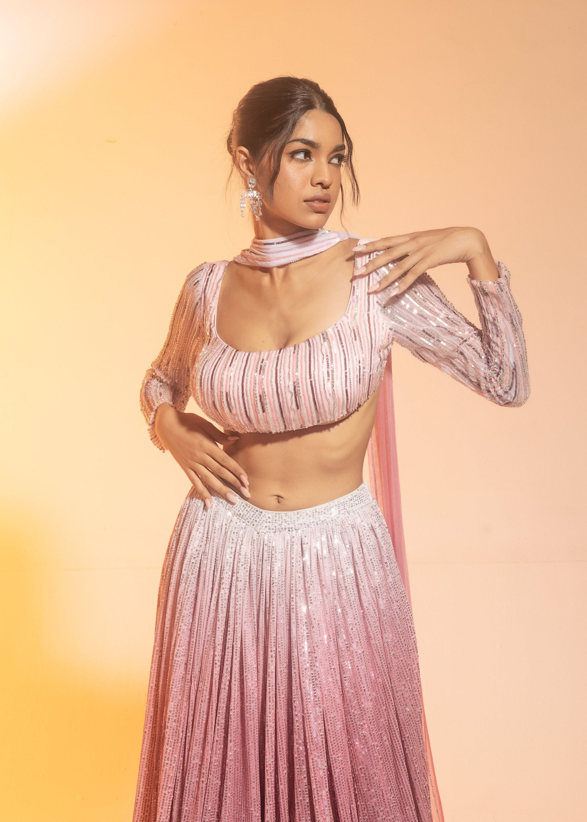 Buy Pink Ombre Embroidered Lehenga Set