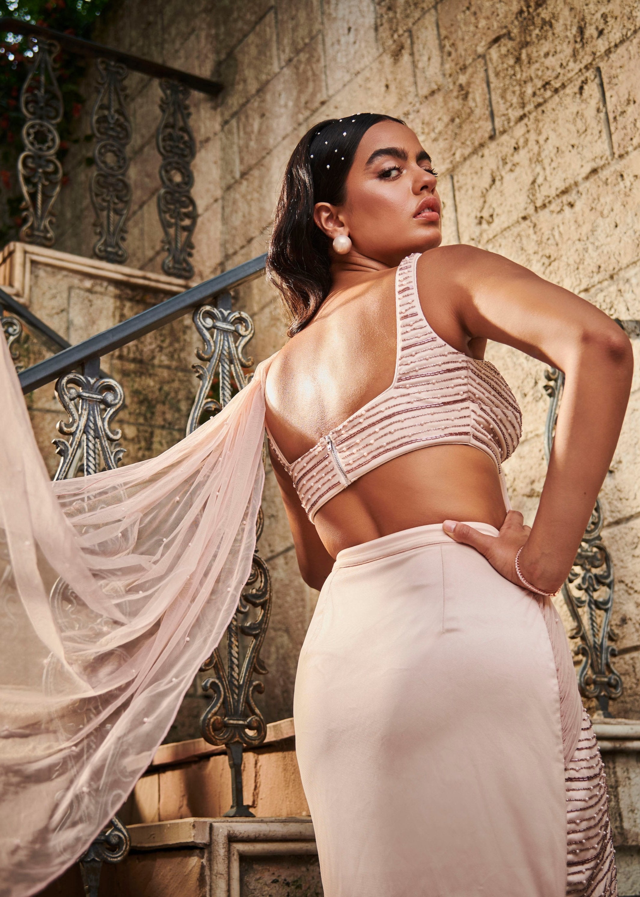 Pink Hand-Embroidered Saree