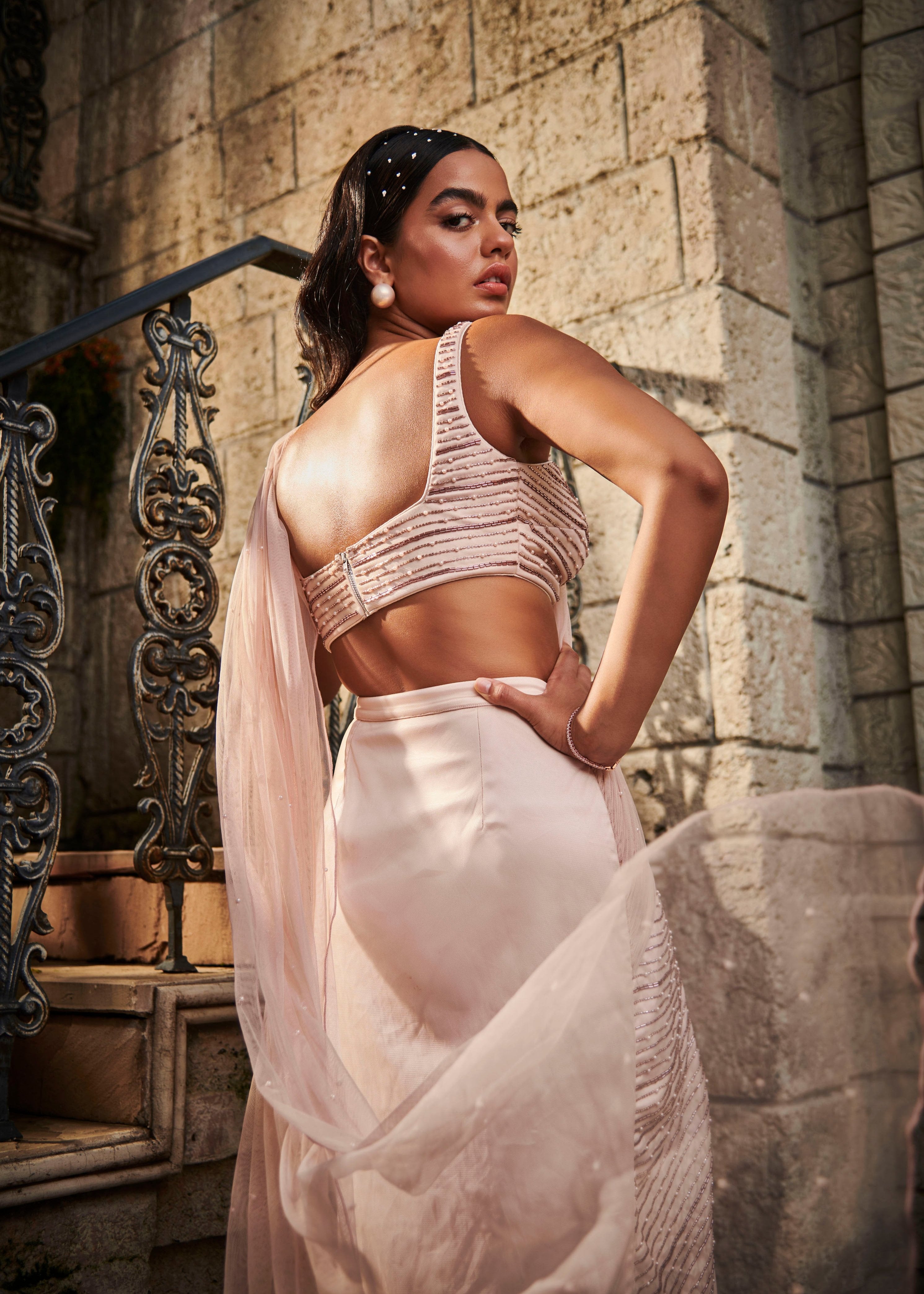 Pink Hand-Embroidered Saree