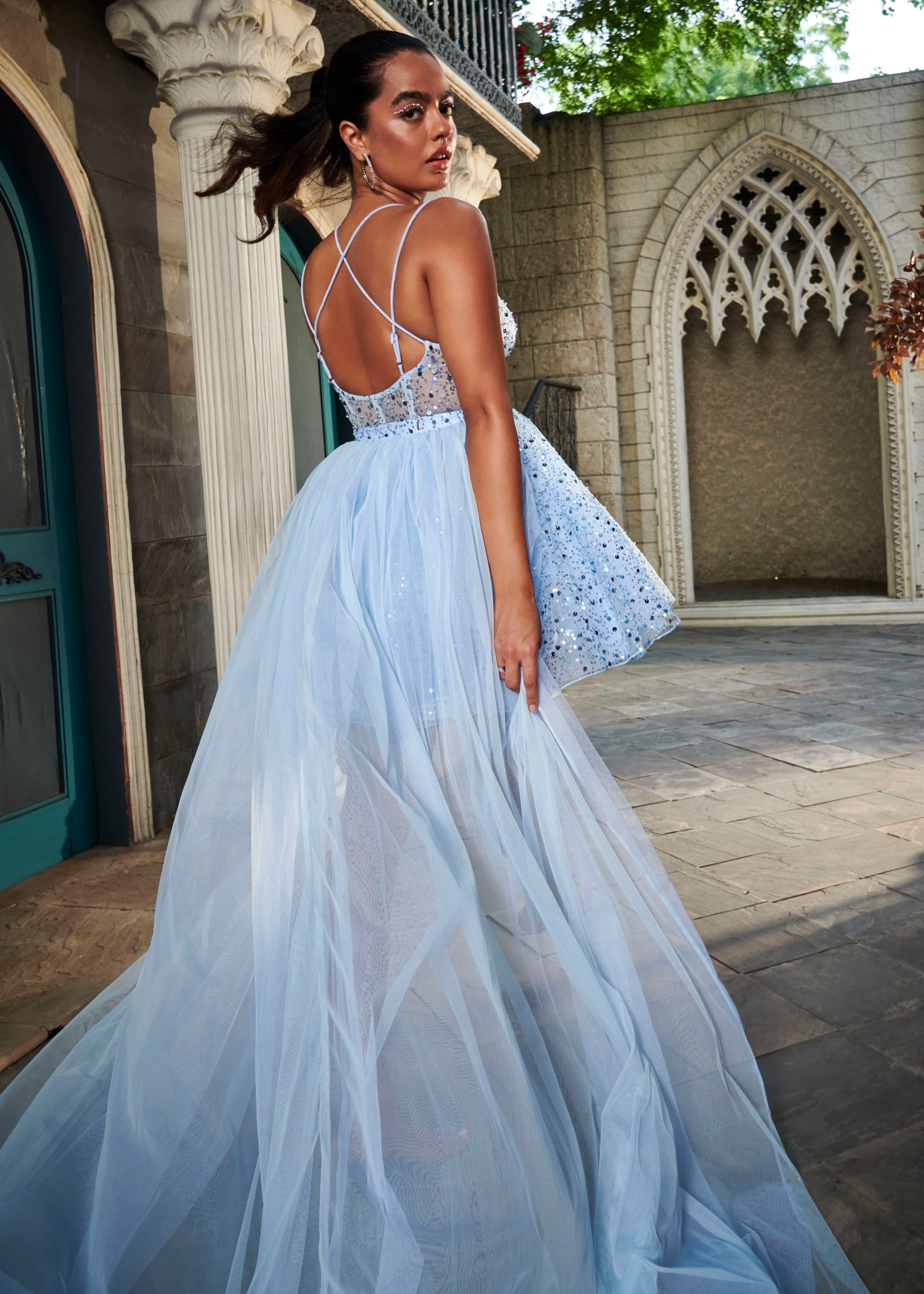 Aurora Baby Blue Embroidered Multi-Way Gown