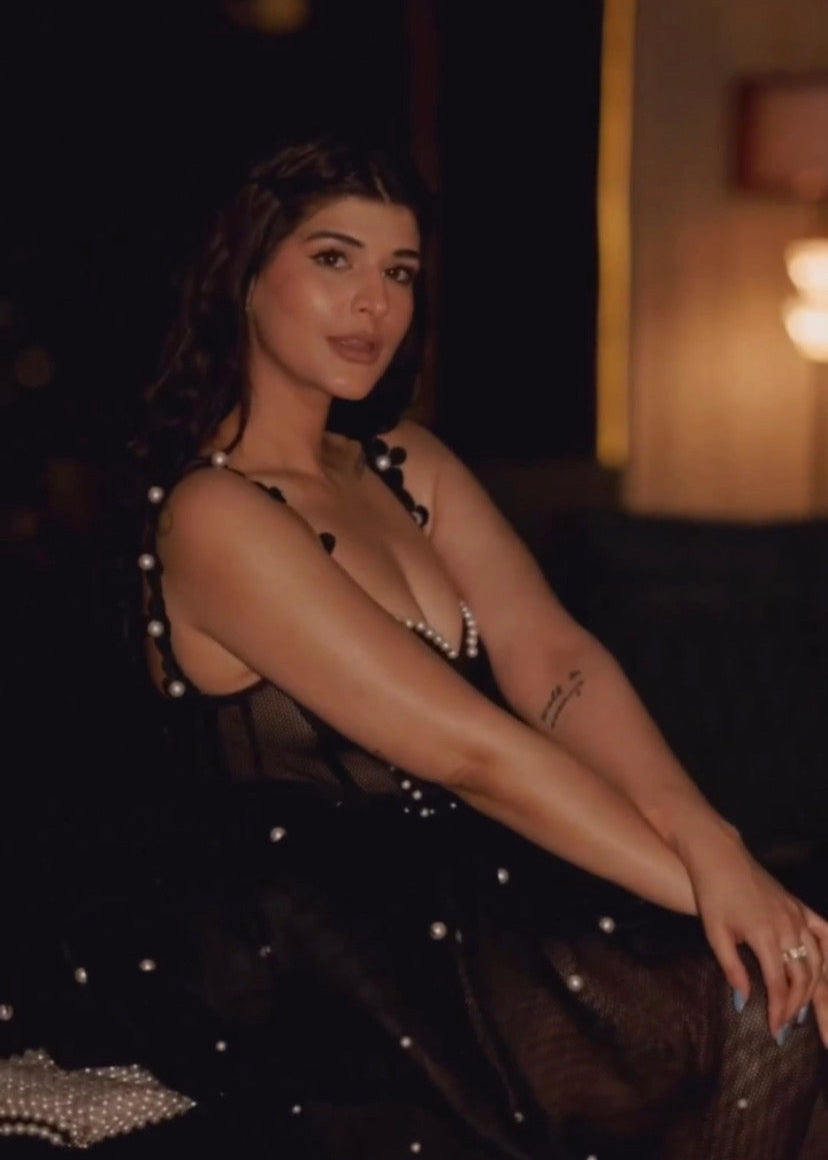 black mesh and bustier dress