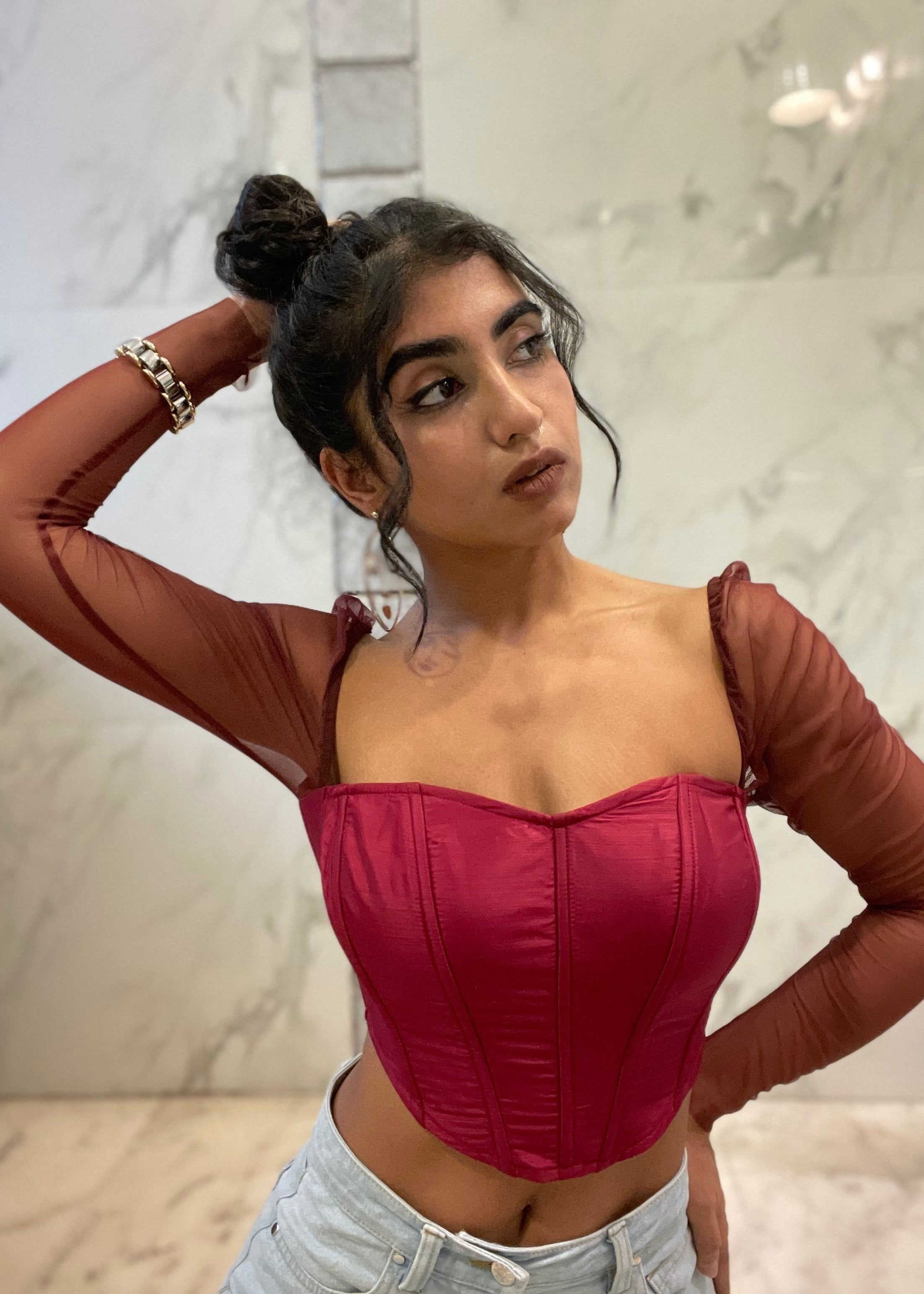 Carla Burgundy Silk Corset Top