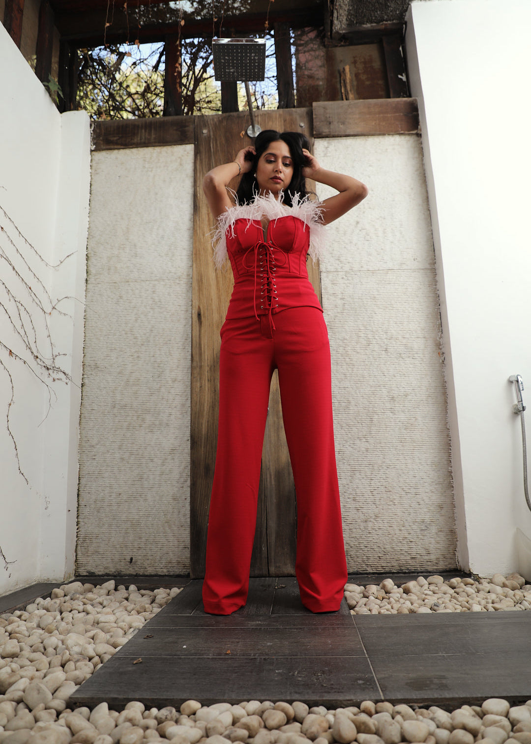 Charlie Red Wide Leg High Waist Pants