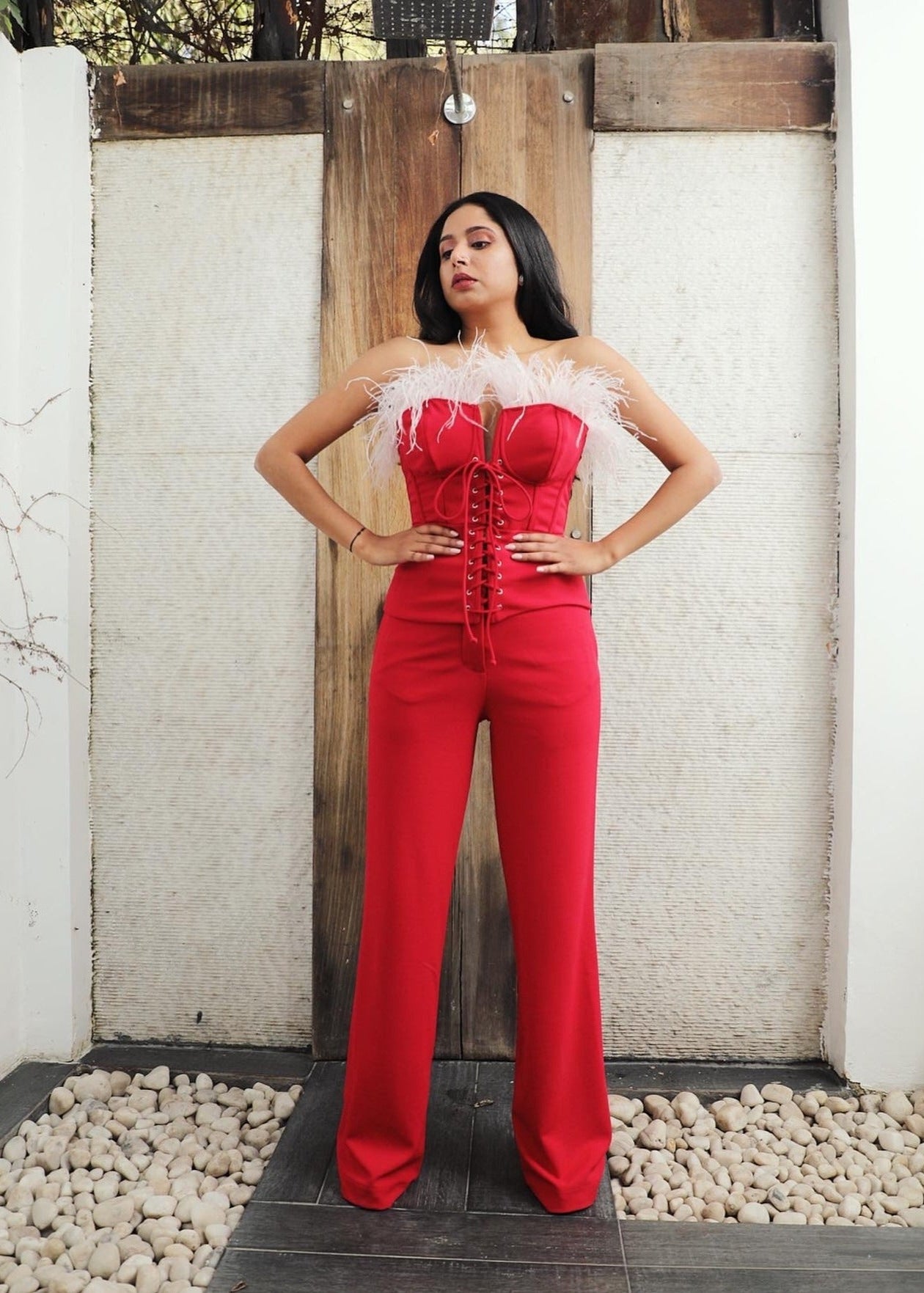 Charlie Red Wide Leg High Waist Pants