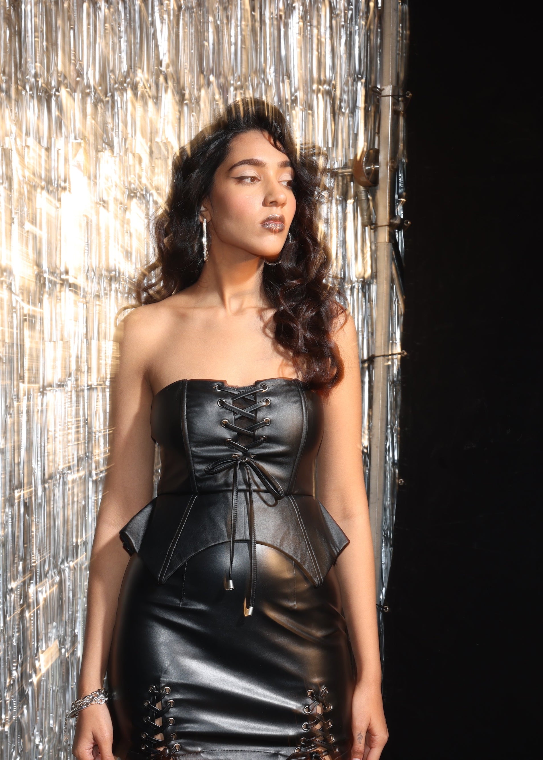 Cheryl Black Faux Leather Peplum Corset