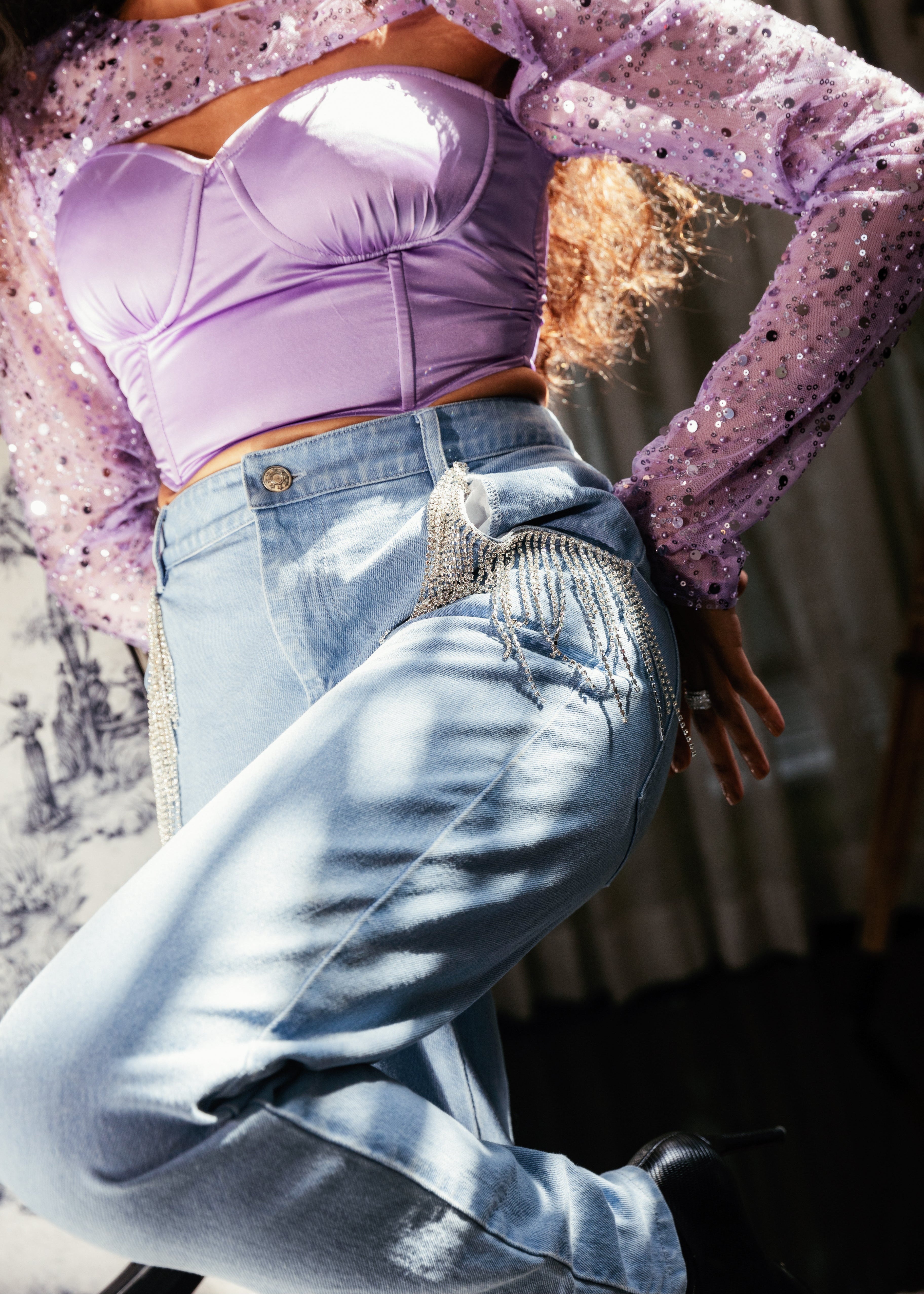 Clara Rhinestone Light-Wash Jeans