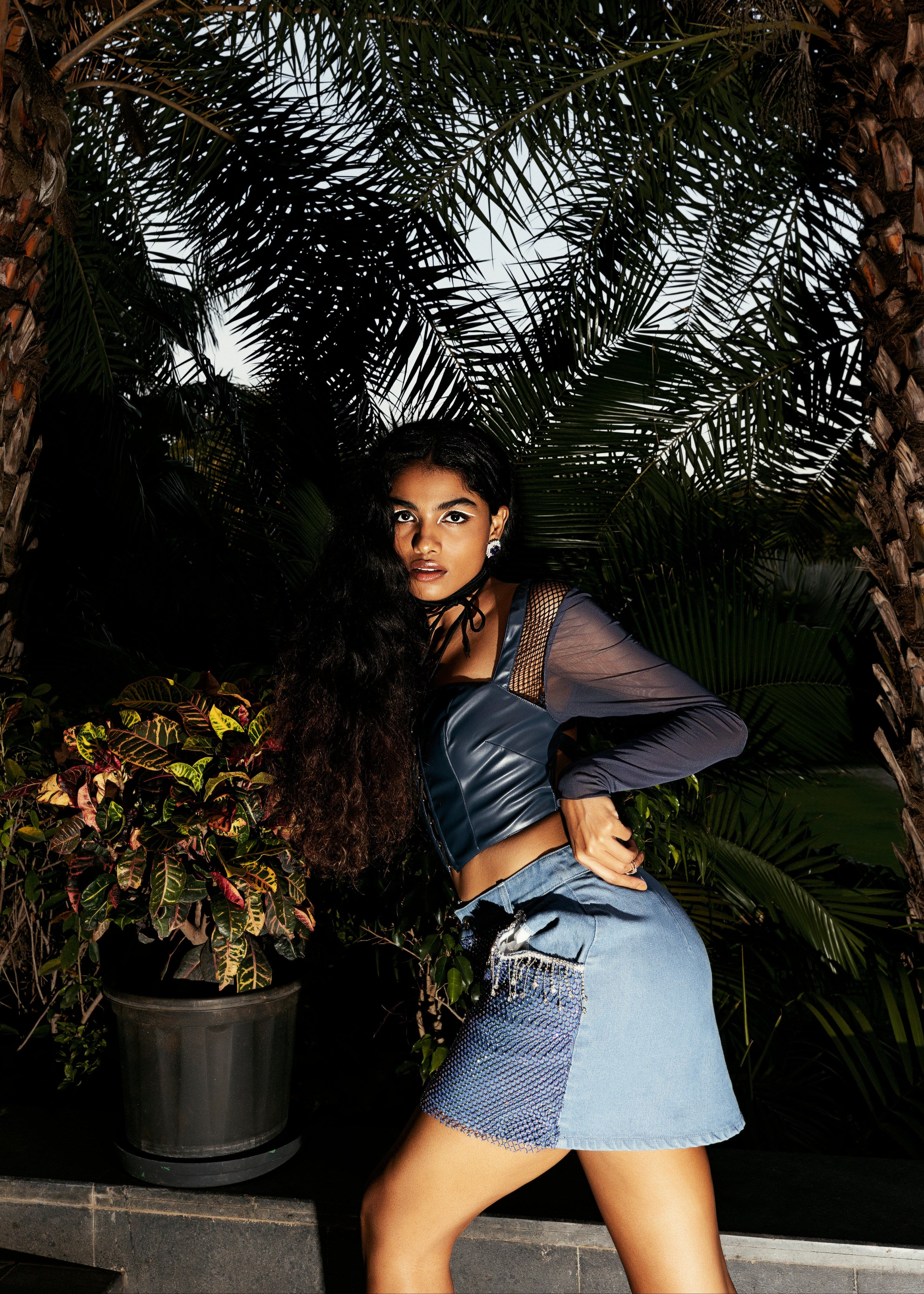 Elea Rhinestone Embroidered Denim Mini Skirt