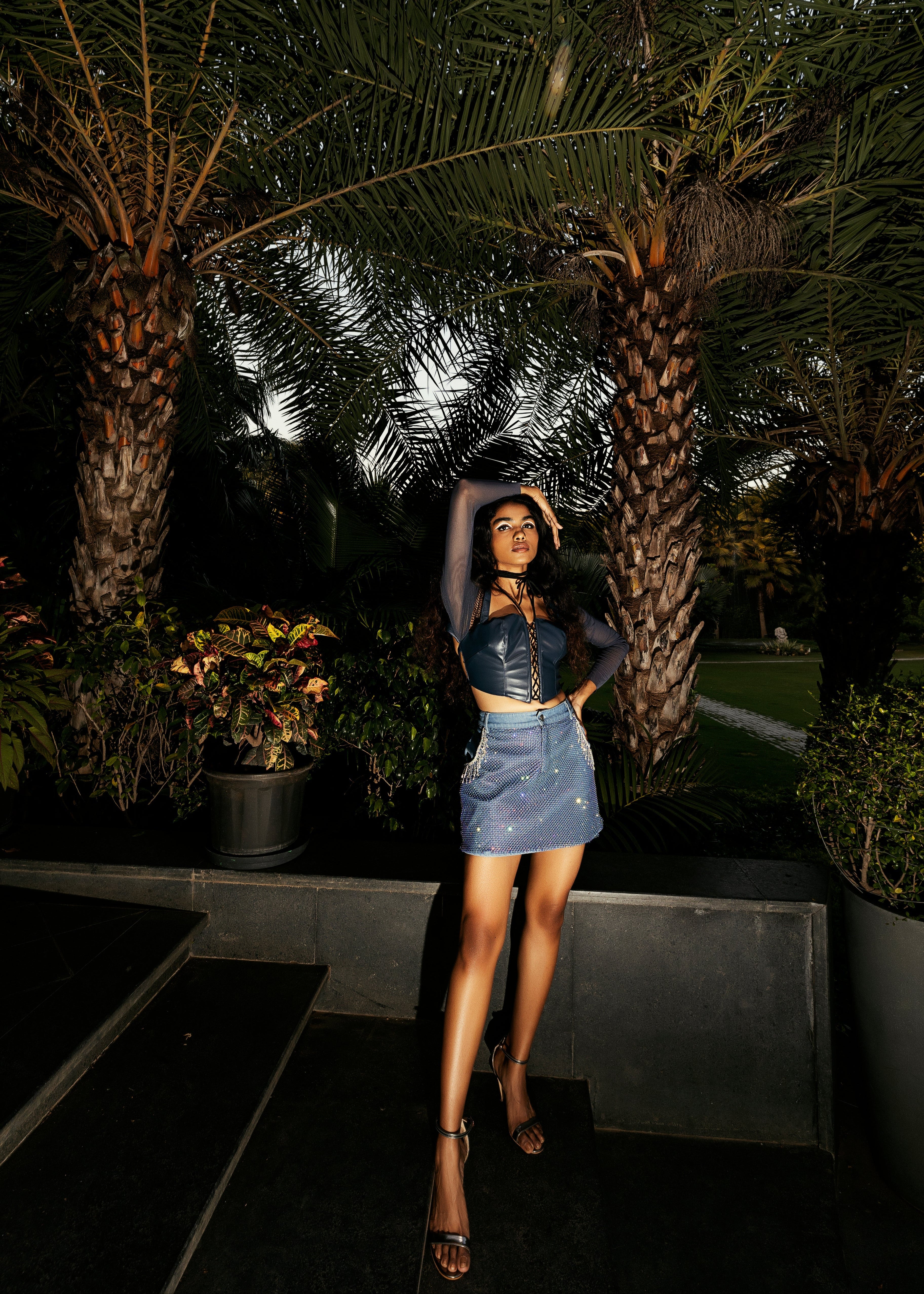 Elea Rhinestone Embroidered Denim Mini Skirt