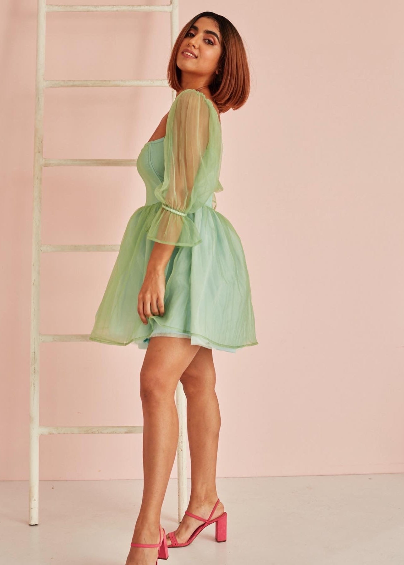 Mint green puff dress