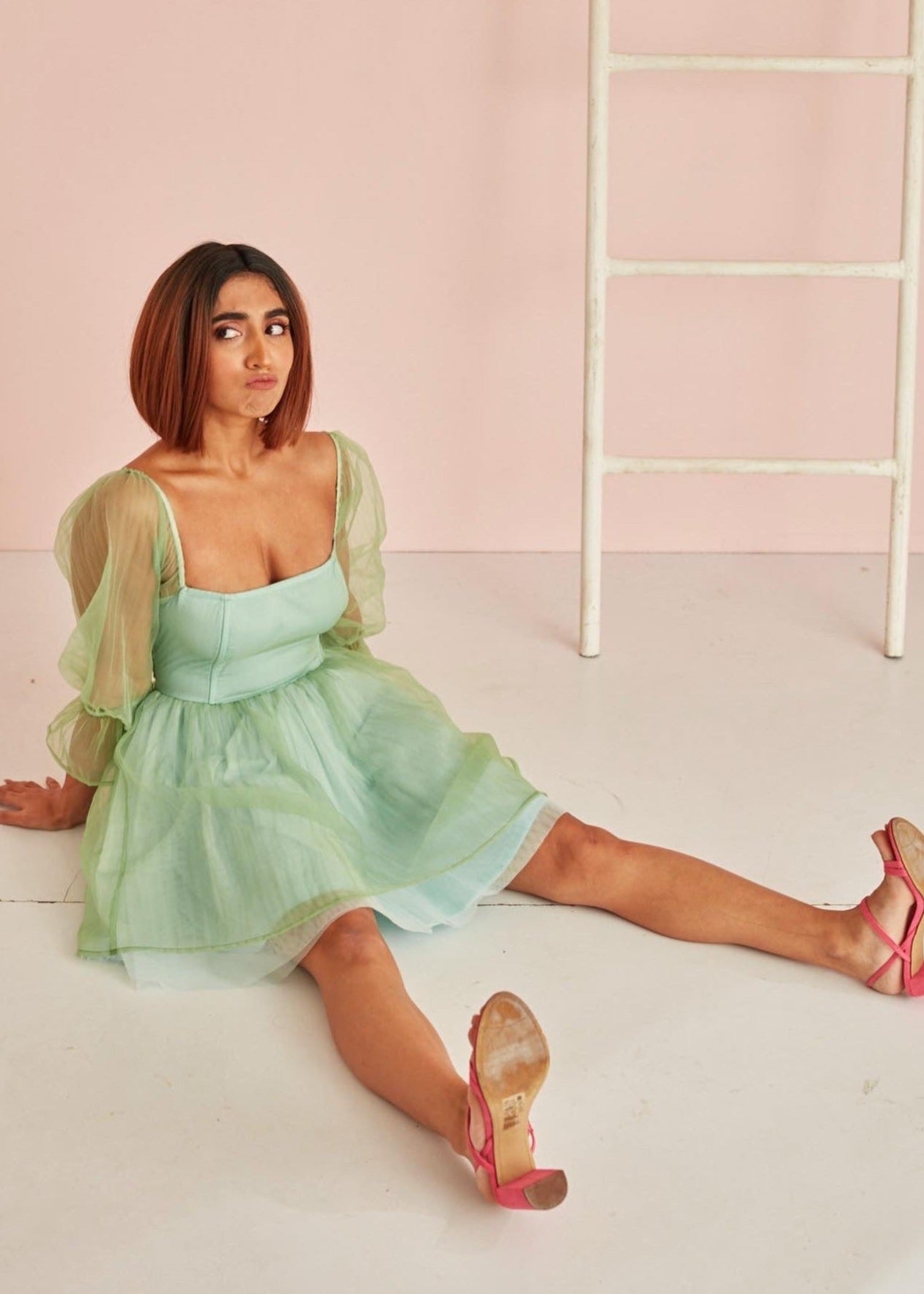 Mint green puff dress