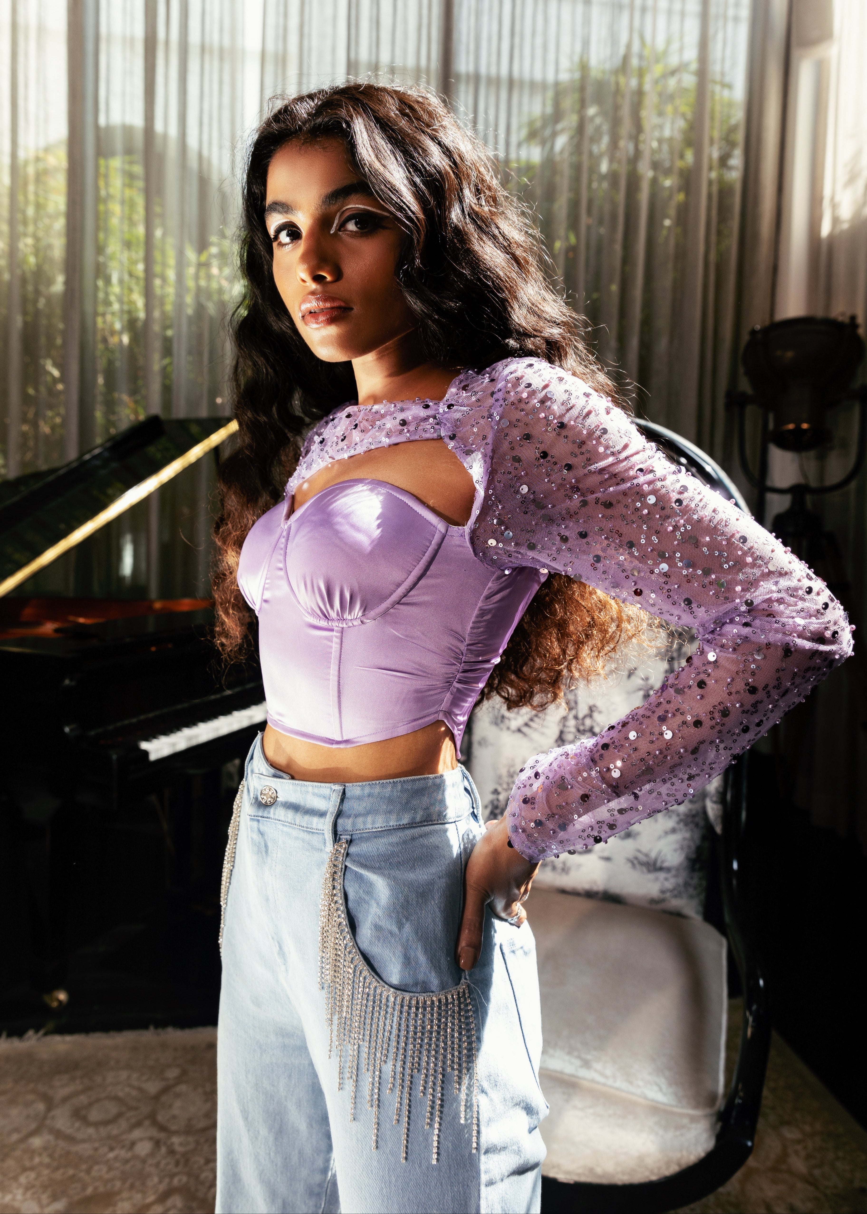 Esme Lavender Embroidered Bustier Corset