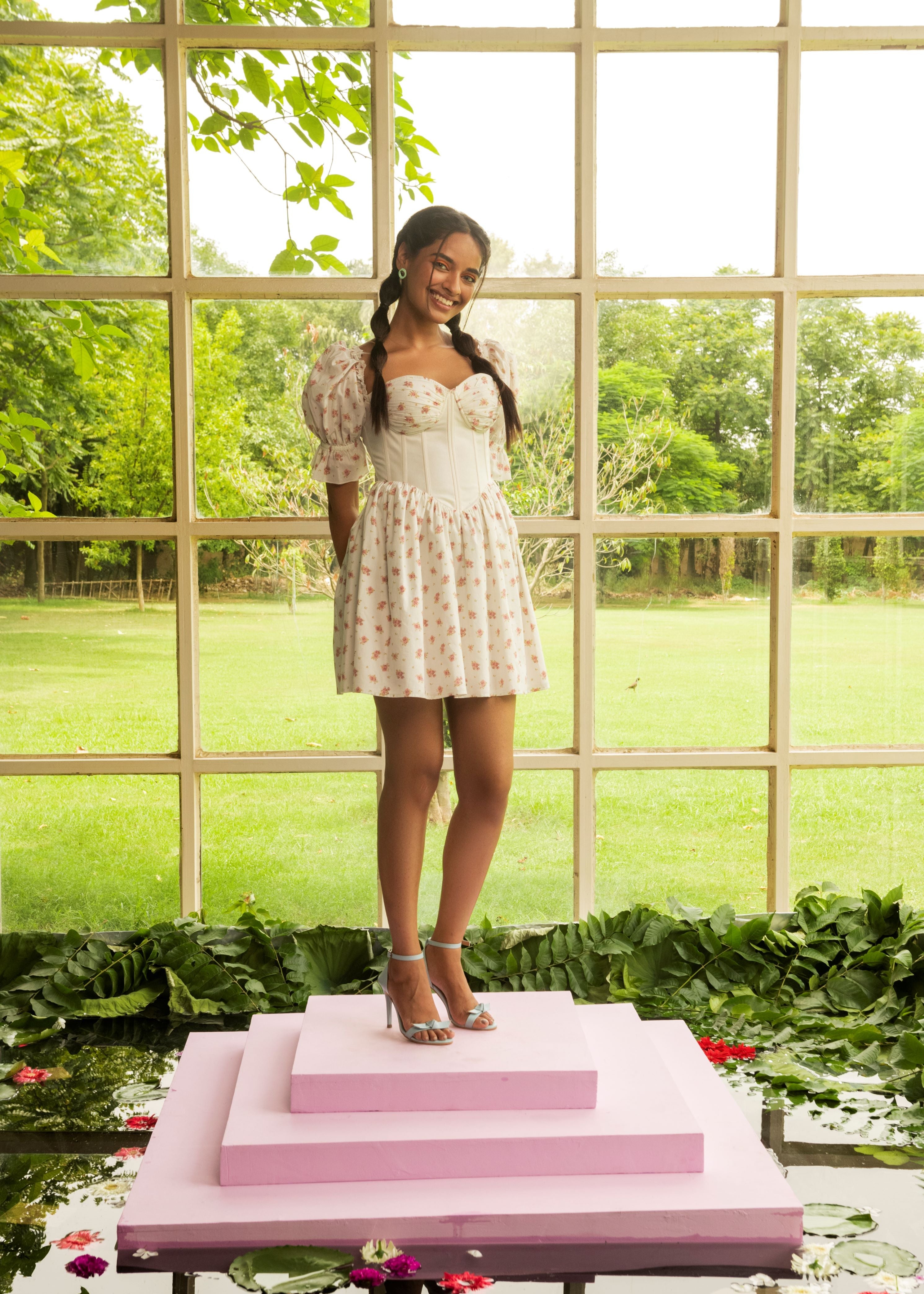 Estelle Floral Cotton Corset Mini Dress