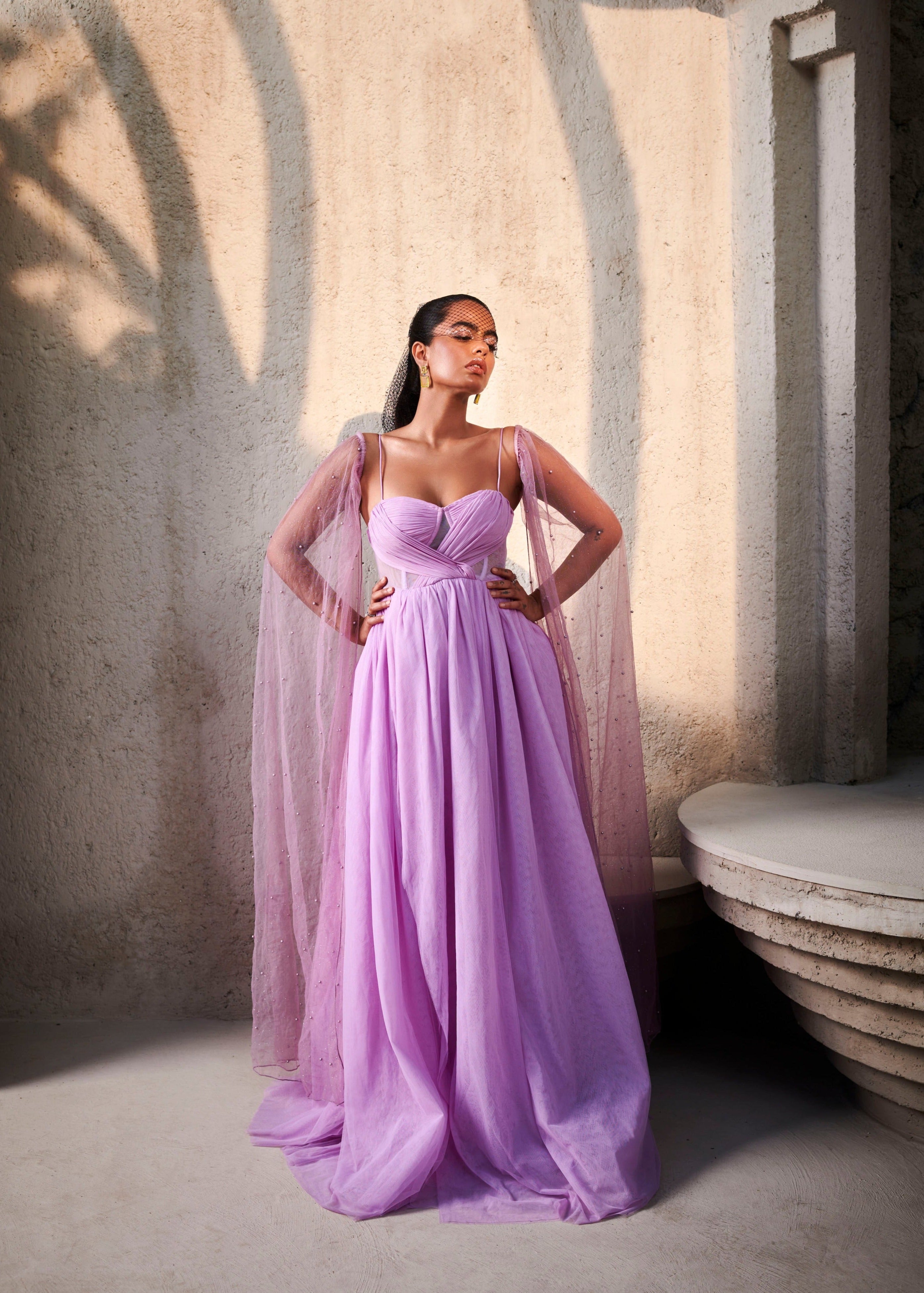 Lavender chiffon gown