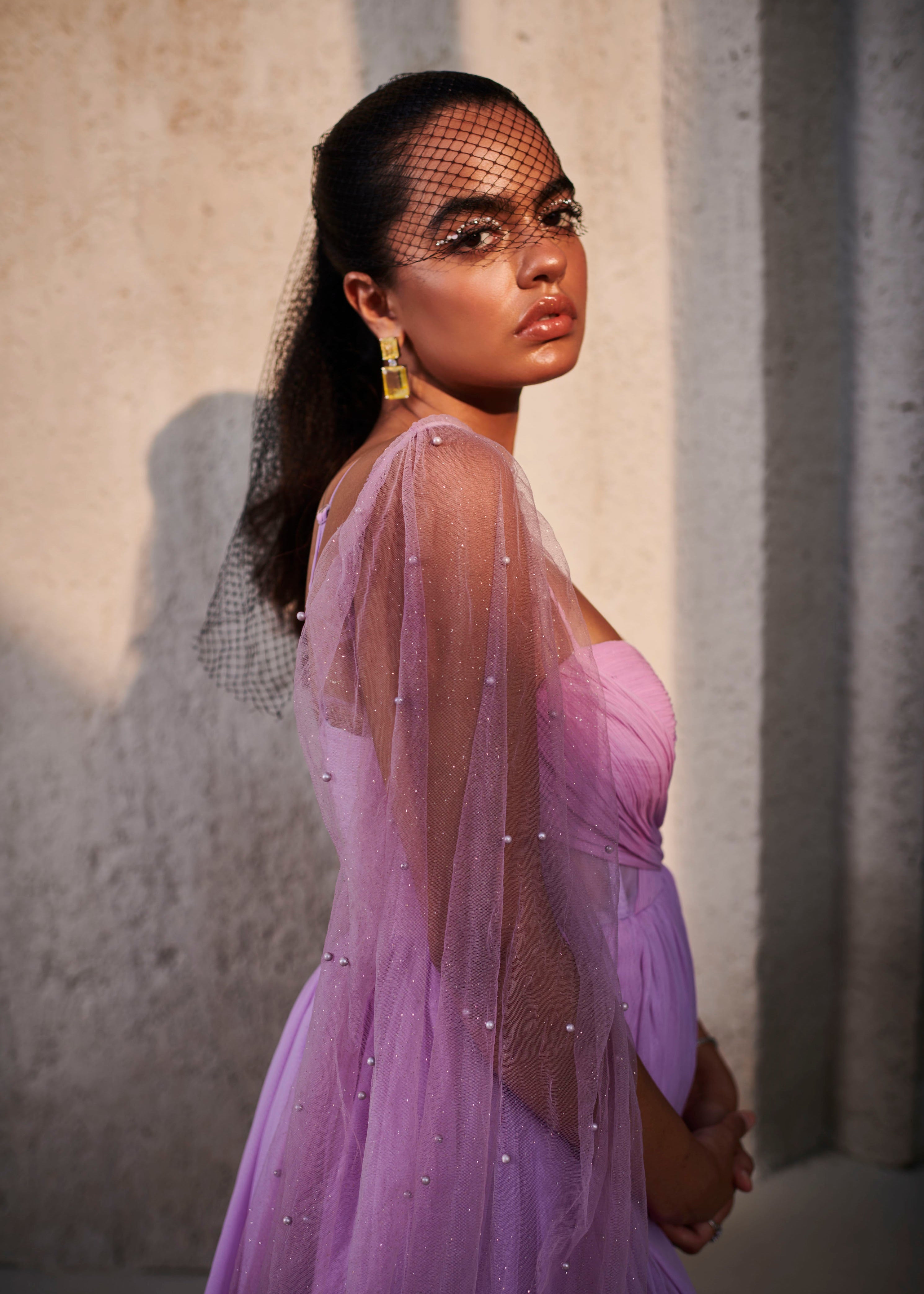 Lavender chiffon gown