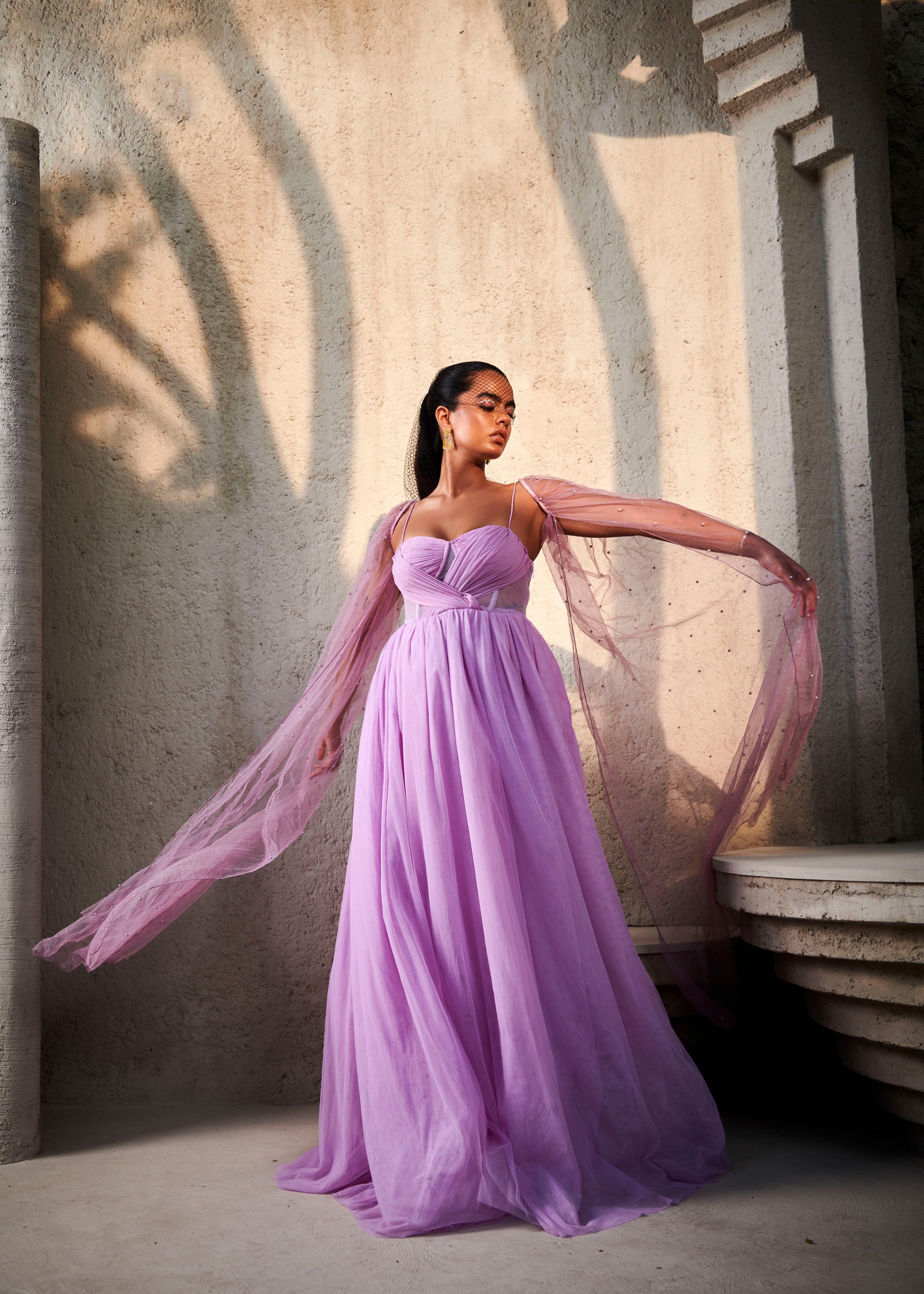Lavender chiffon gown