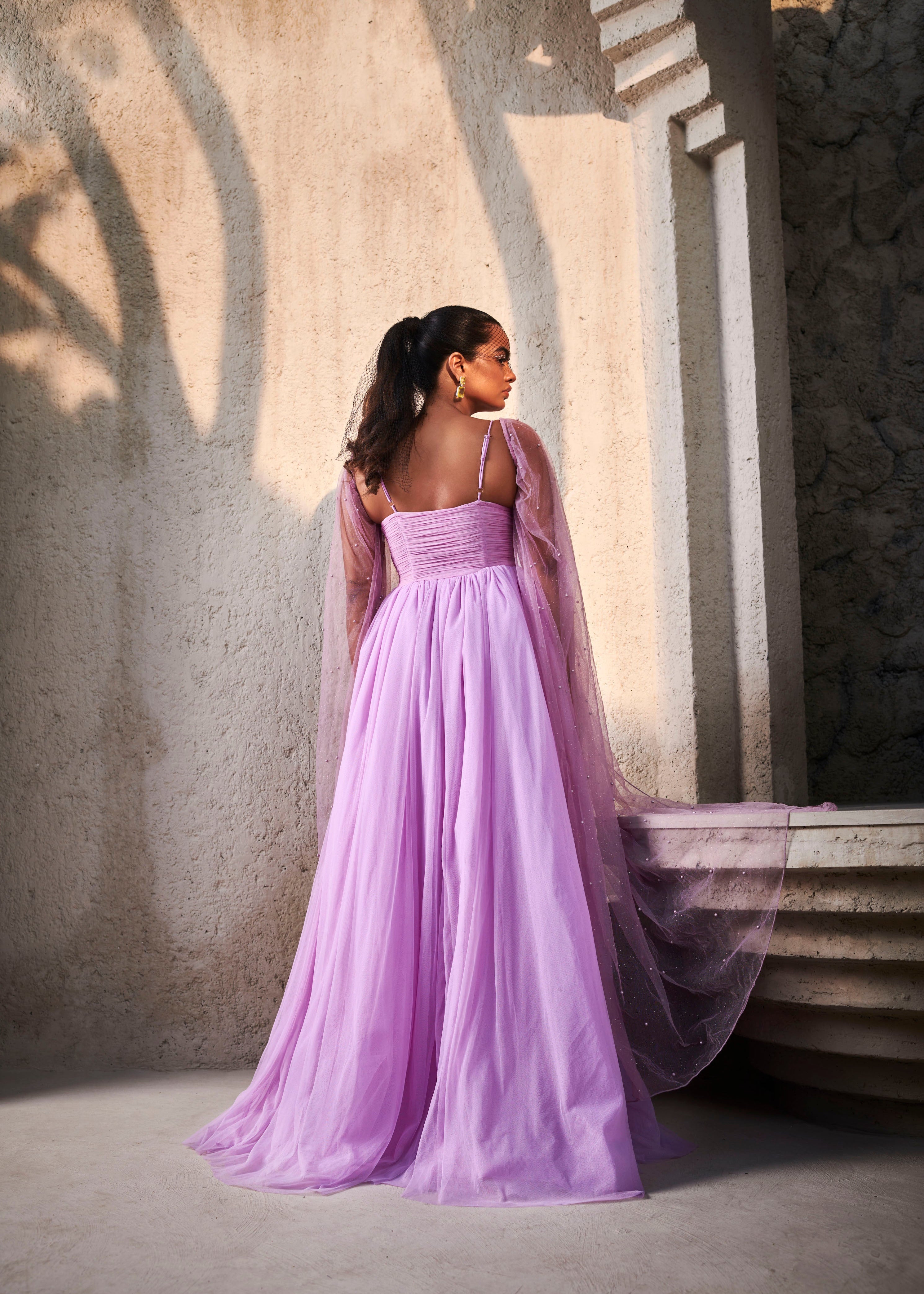 Lavender chiffon gown