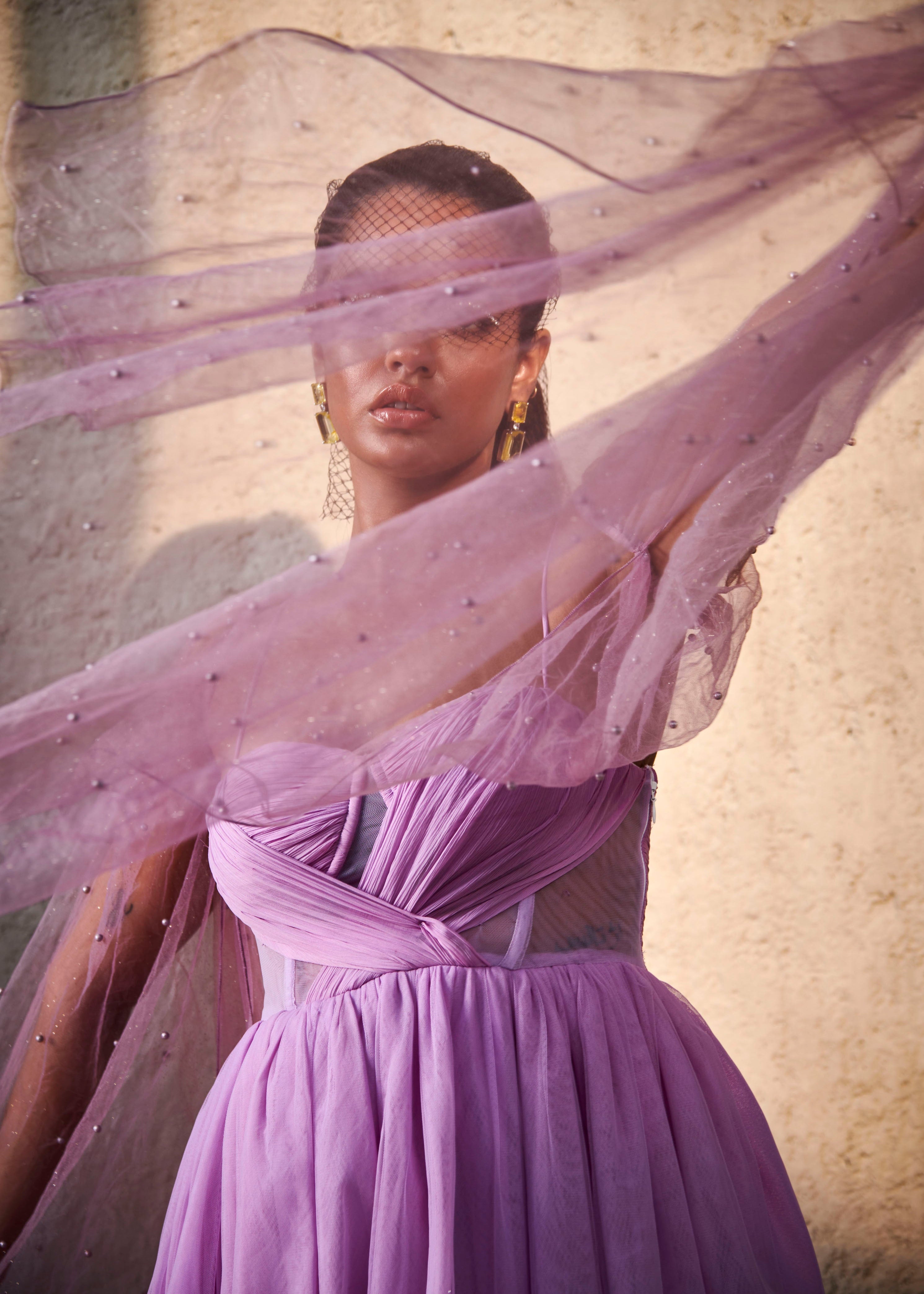 Lavender chiffon gown