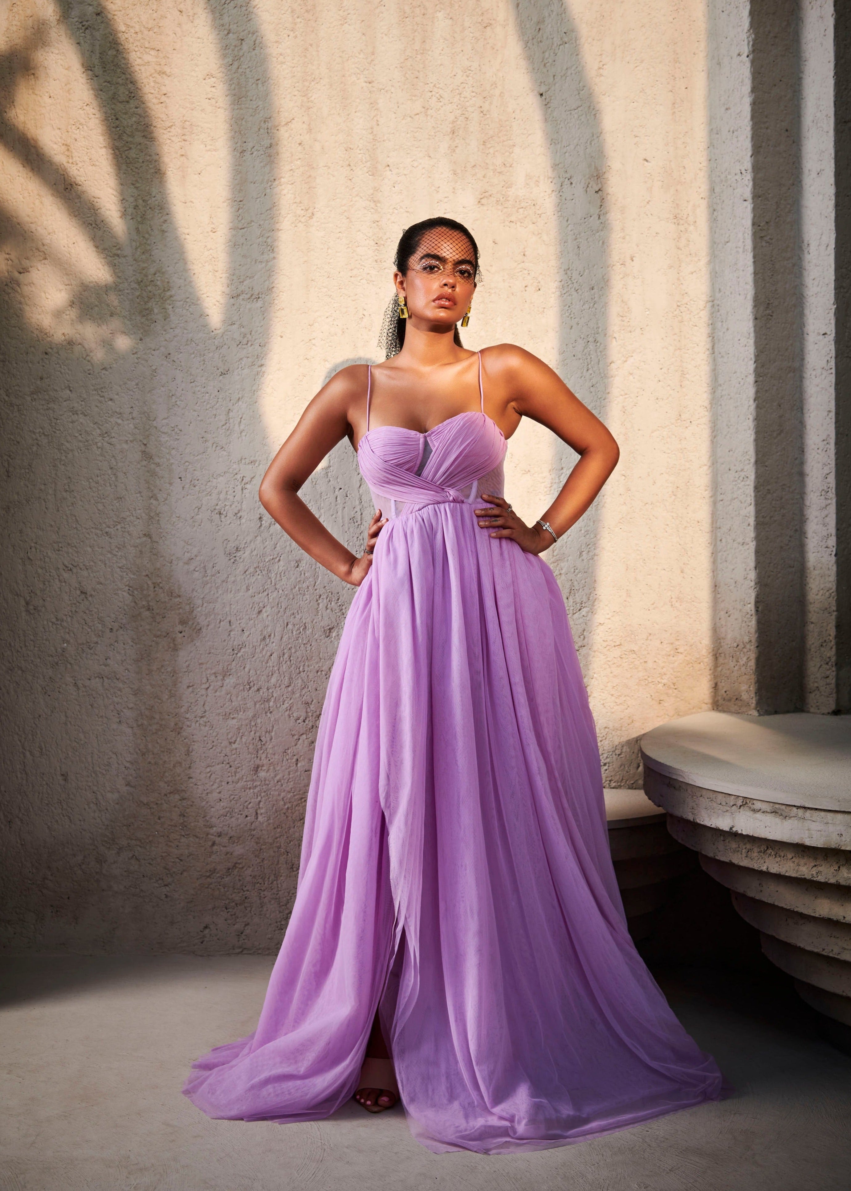 Lavender chiffon gown