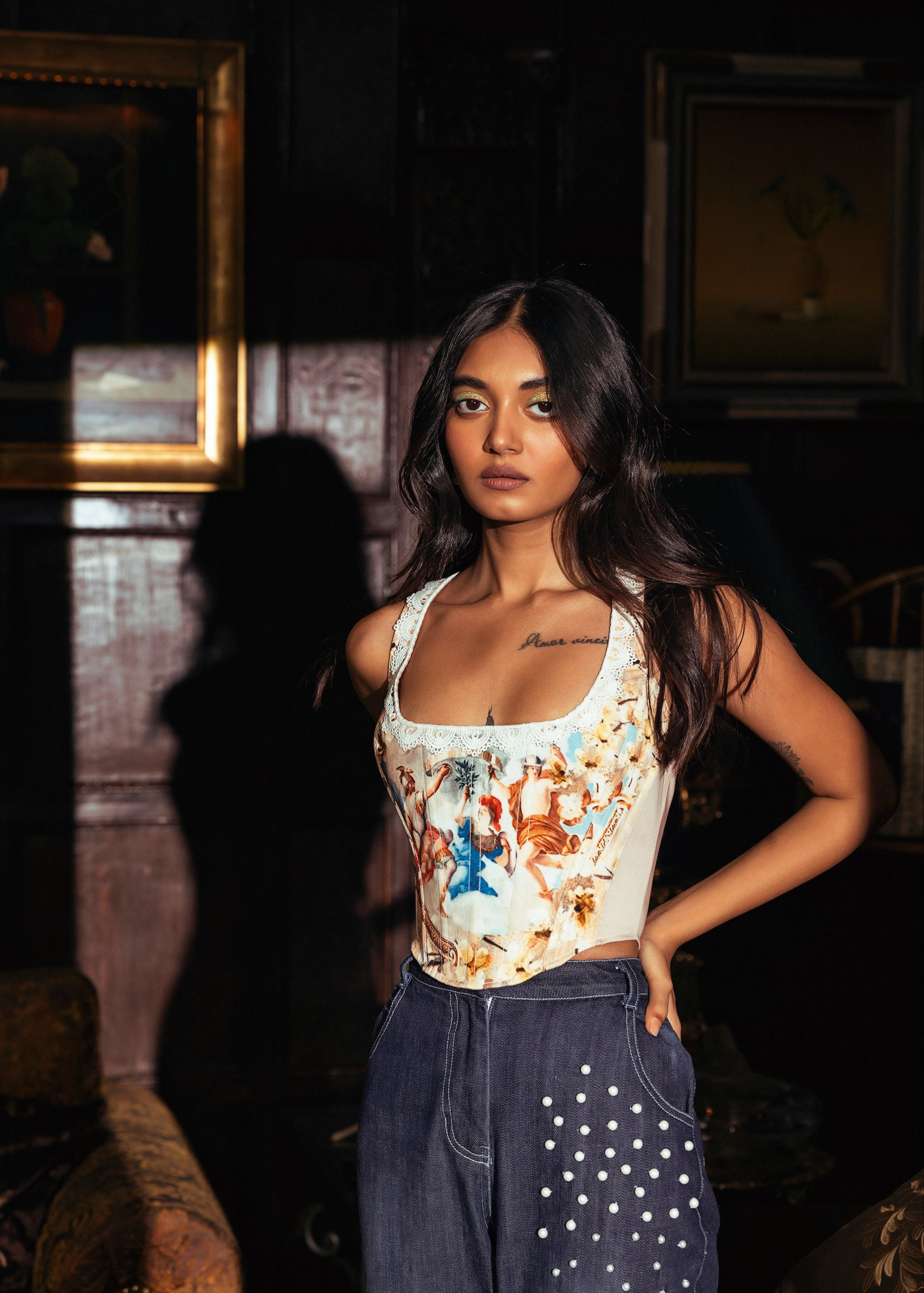 Evangeline Grecian Print Corset Top