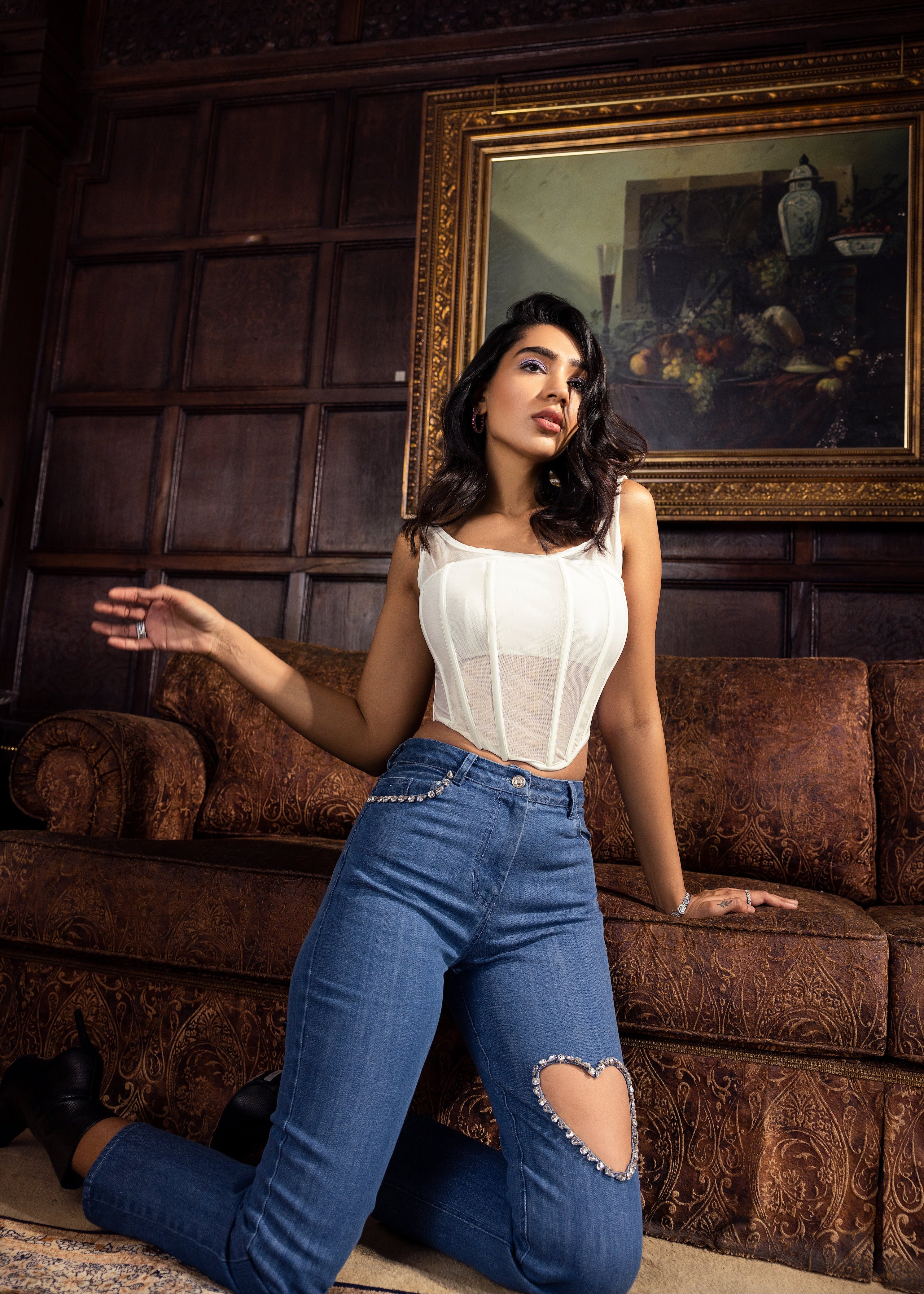 Evie Heart Rhinestone Embroidered Jeans