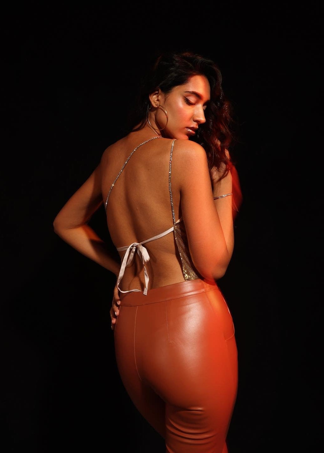 Hailey Tan Faux Leather Flare Pants