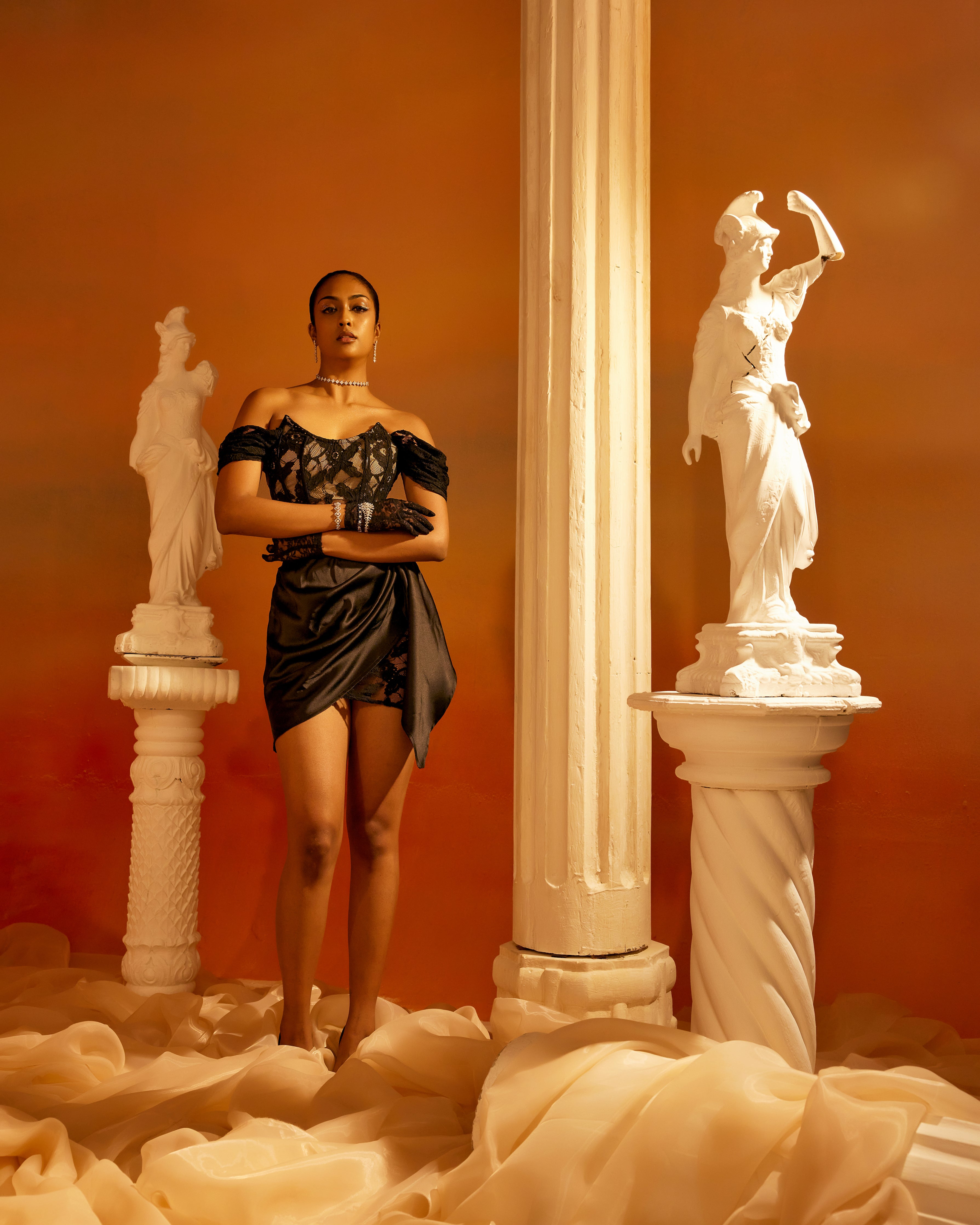 Ida Black Lace + Satin Corset Dress CL